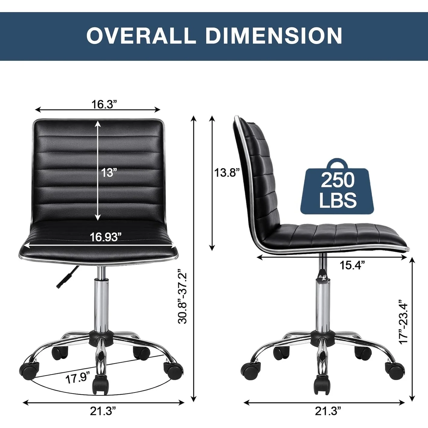 Adjustable Mid-Back Armless Swivel Office Chair, Ribbed Task and Vanity Chair for Small Spaces - Image 12