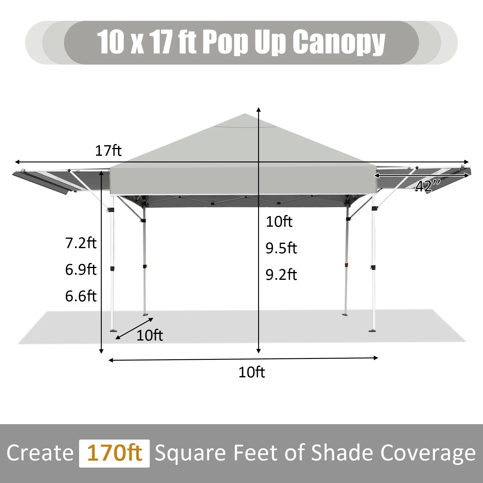 Patiojoy 10x17ft Pop up Canopy 3 Height Adjustment Folding Tent with Roller Bag White - Image 19