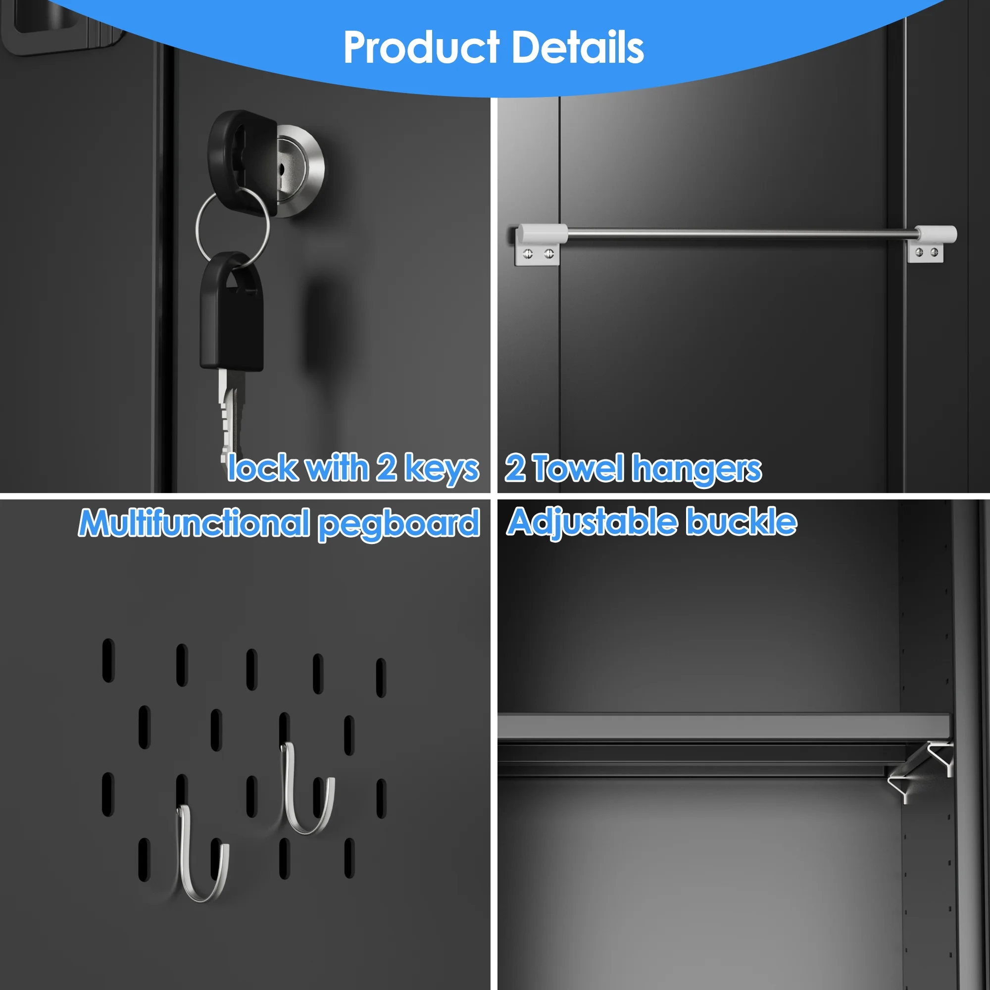 GAEANET 2 Door Metal Storage Cabinet with 5 Adjustable Shelves &Pegboard, 71" H-32" W-16" D Locking Steel Garage Cabinet, for Garage,Office,Home,Gym,School, File Cabinet,Assembly Required, Black - Image 35