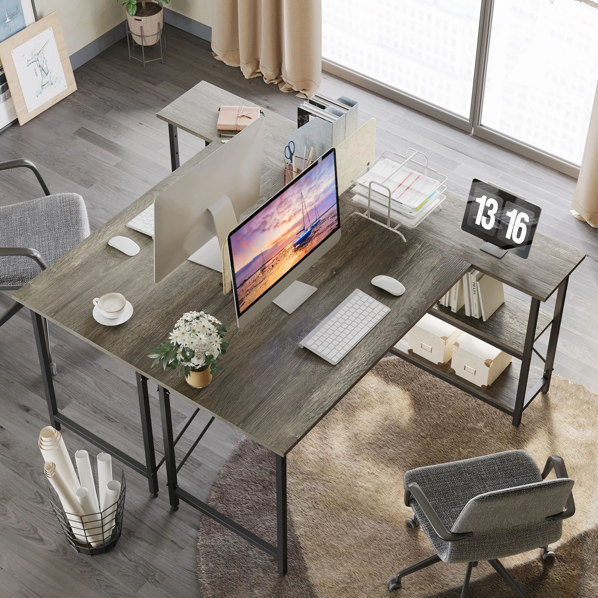 Small L Shaped Computer Desk with Storage Shelves, Compact Corner Workstation for Home Office and Study - Image 38