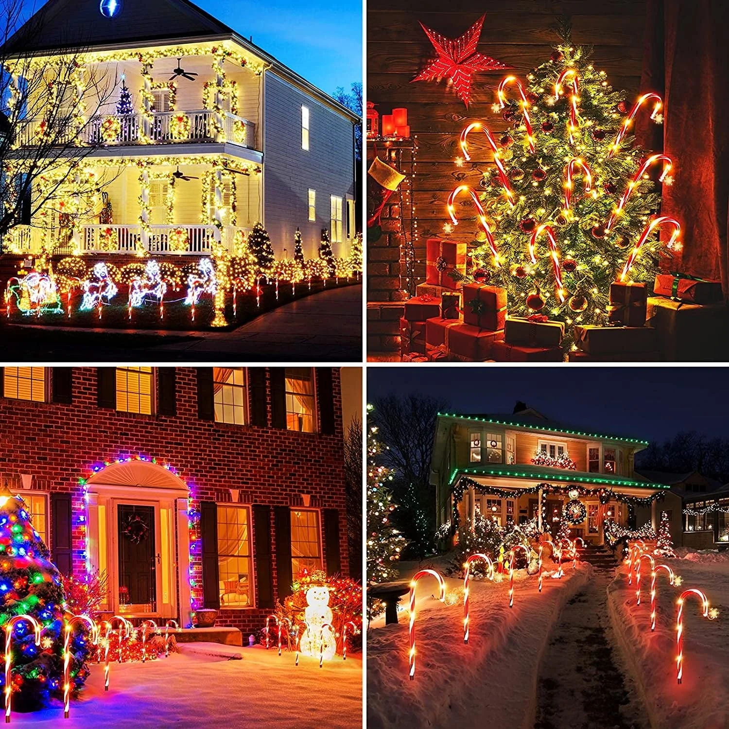 8 pk Solar Outdoor 20 inches LED 8 Modes Christmas Xmas Candy Cane Crutches with Stars Holiday Waterproof Pathway Warm Lights - Image 5