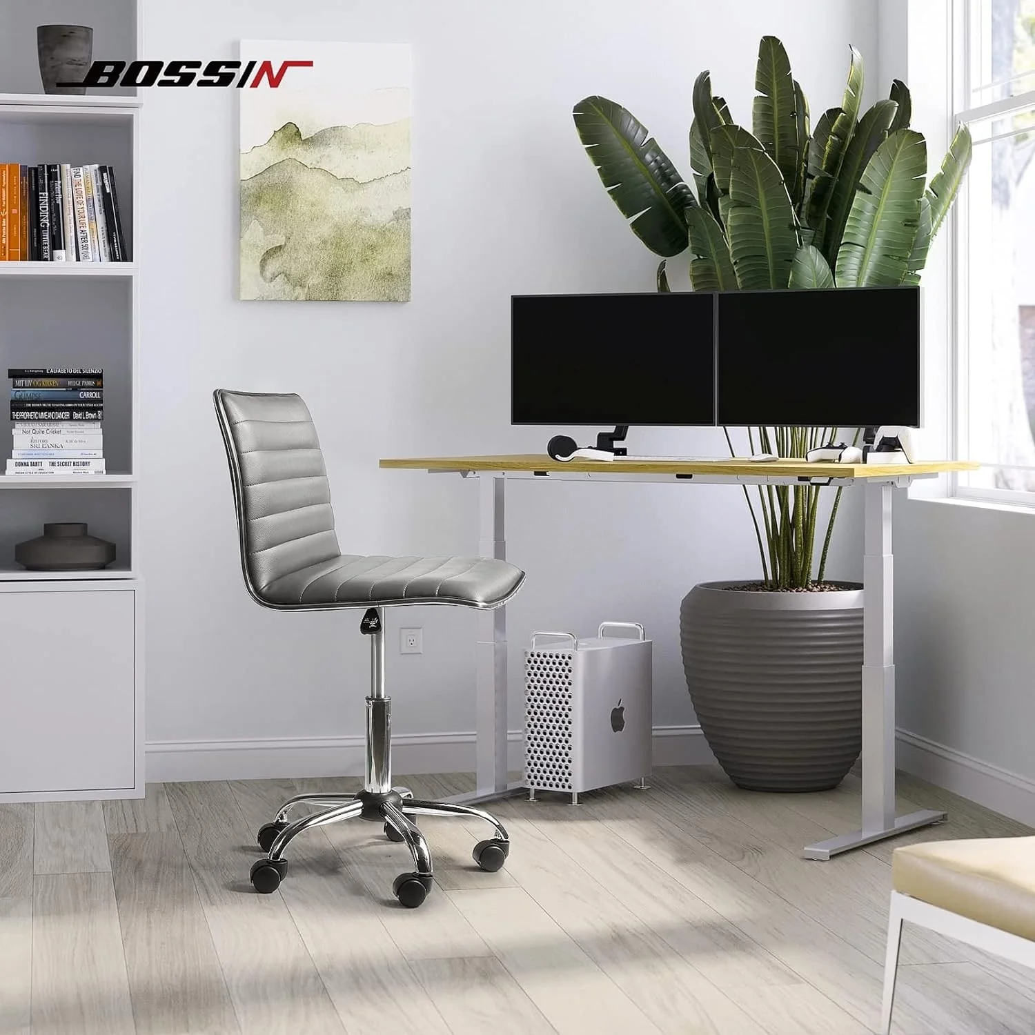 Adjustable Mid-Back Armless Swivel Office Chair, Ribbed Task and Vanity Chair for Small Spaces - Image 9