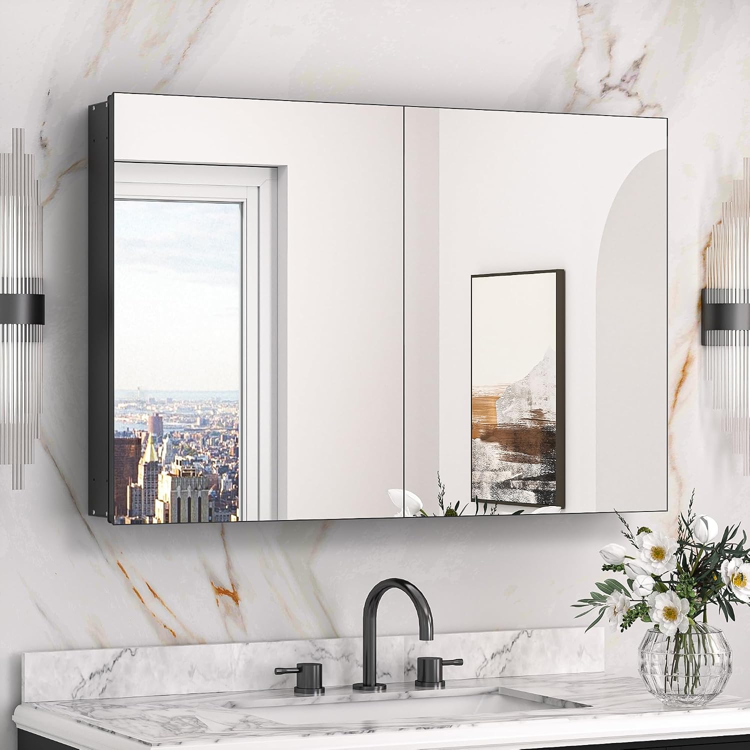 Black Medicine Cabinet with Mirror 20" x 26", Lightweight Aluminum - Image 36