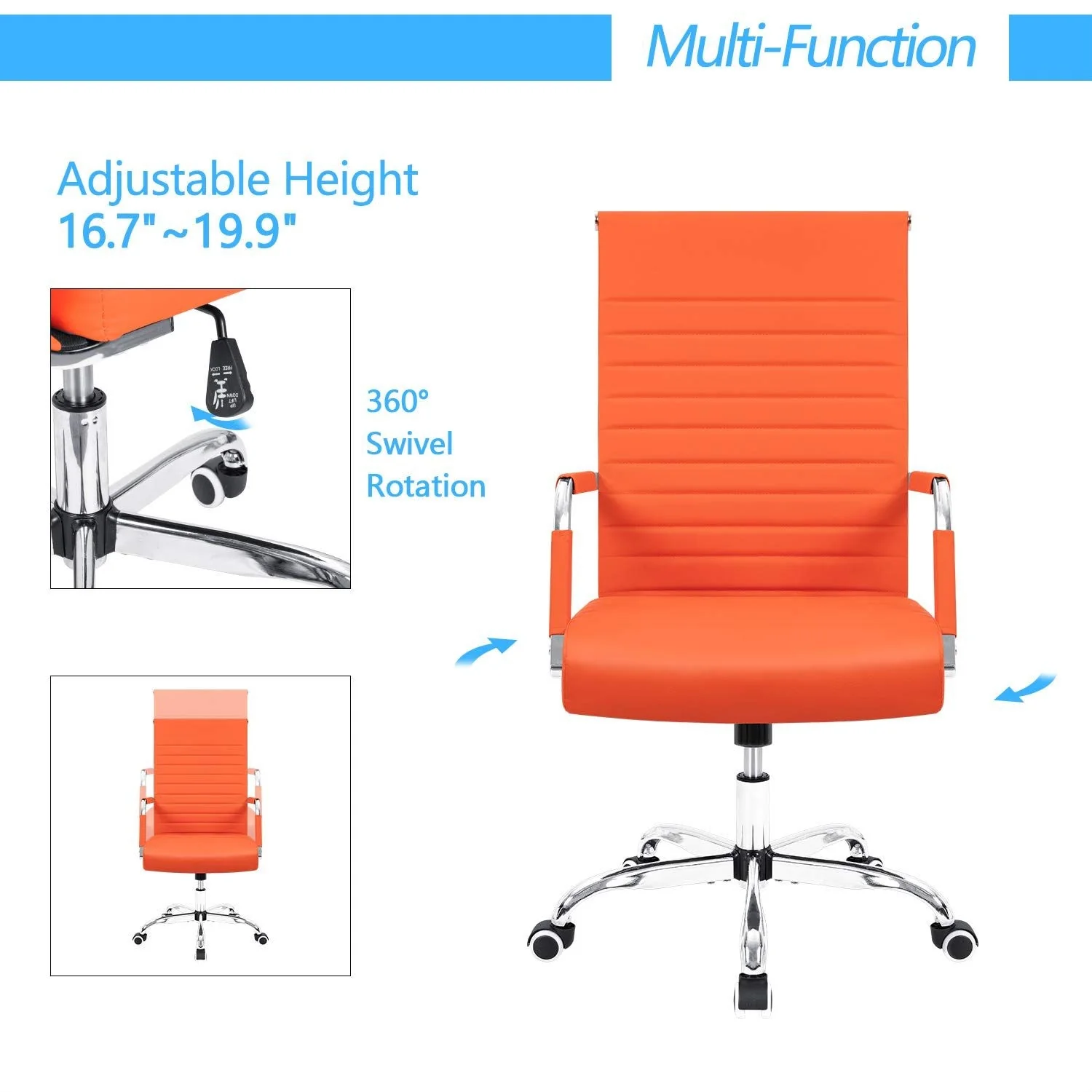 Ergonomic Ribbed Office Chair, Modern Computer Desk Chair with Comfortable Upholstered Seat for Home and Office - Image 16