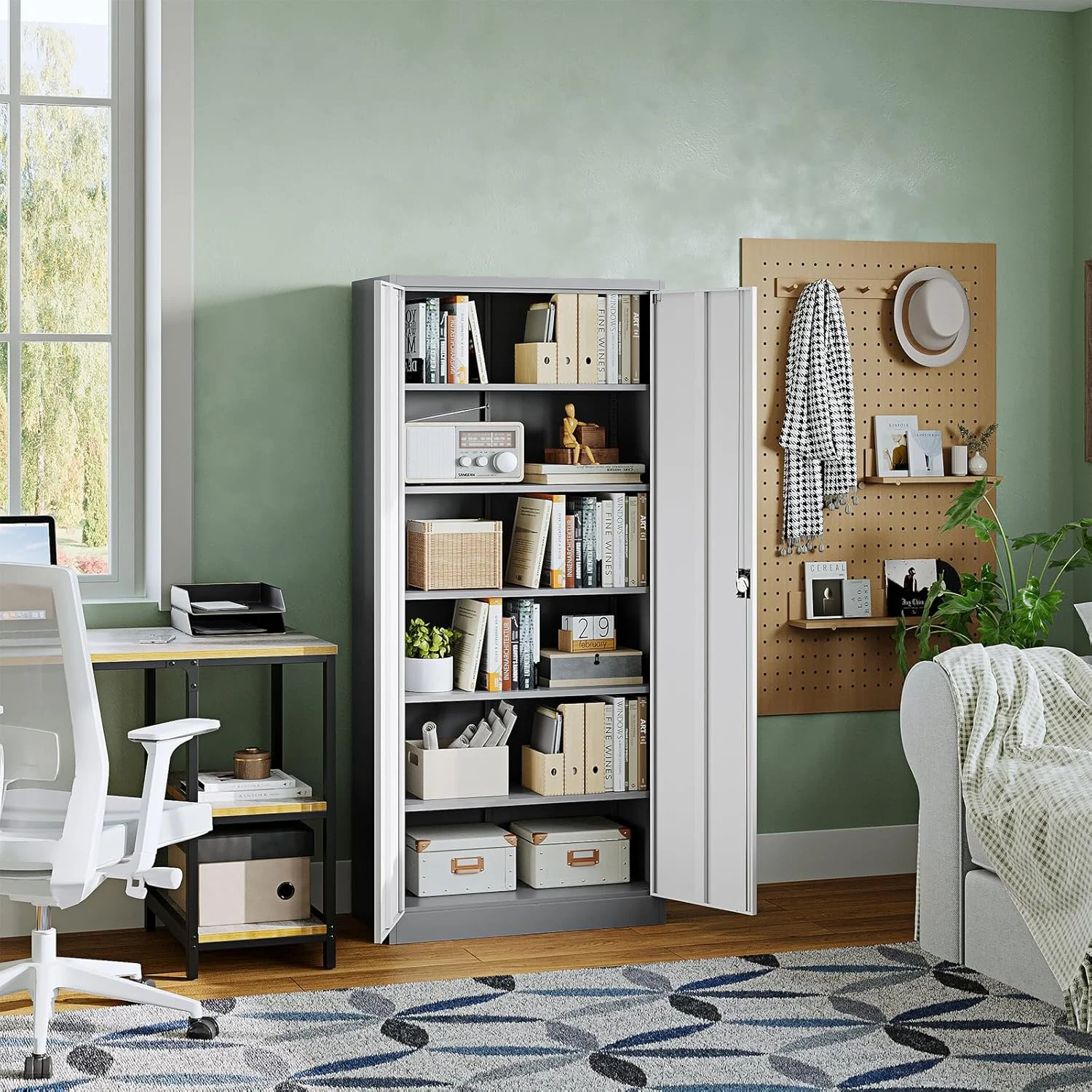 Letaya Metal Garage Storage Cabinets with Lock Door and Adjustable Shelves, Steel Tool Cabinets for Home,Office,Warehouse Organisieren (Gery White, 71" H) - Image 8