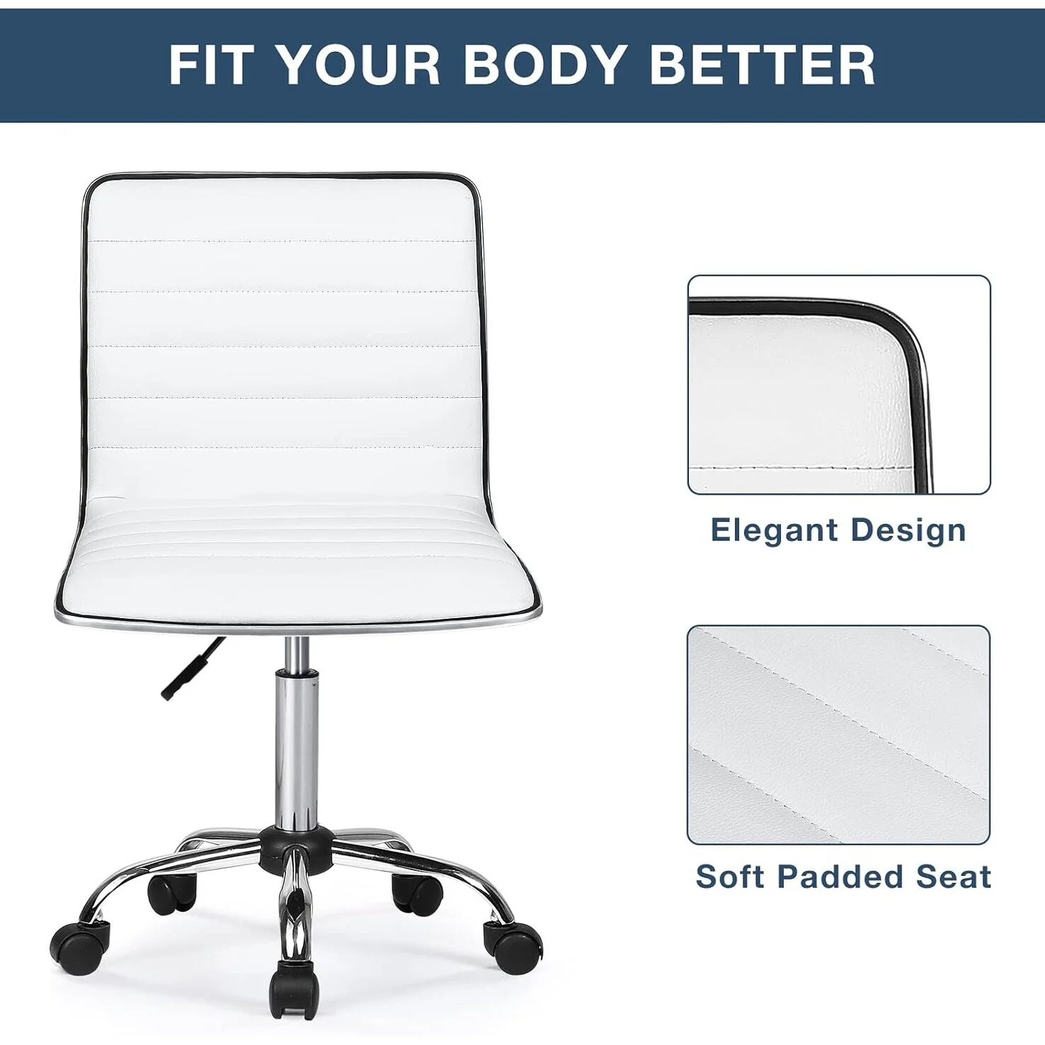 Adjustable Mid-Back Armless Swivel Office Chair, Ribbed Task and Vanity Chair for Small Spaces - Image 25