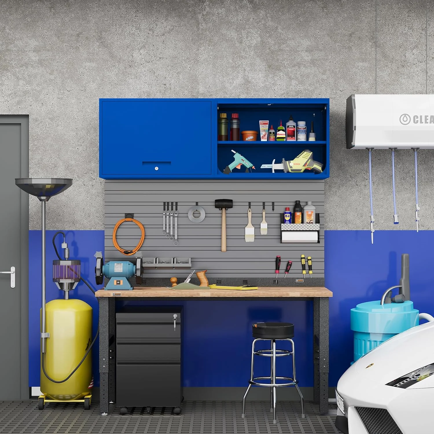 Metal Storage Cabinet Blue Wall Cabinets with Shelf and Locking Door - Wall Mounted Storage Cabinet for Garage Warehouse Home Office - Assembly Required - Image 8