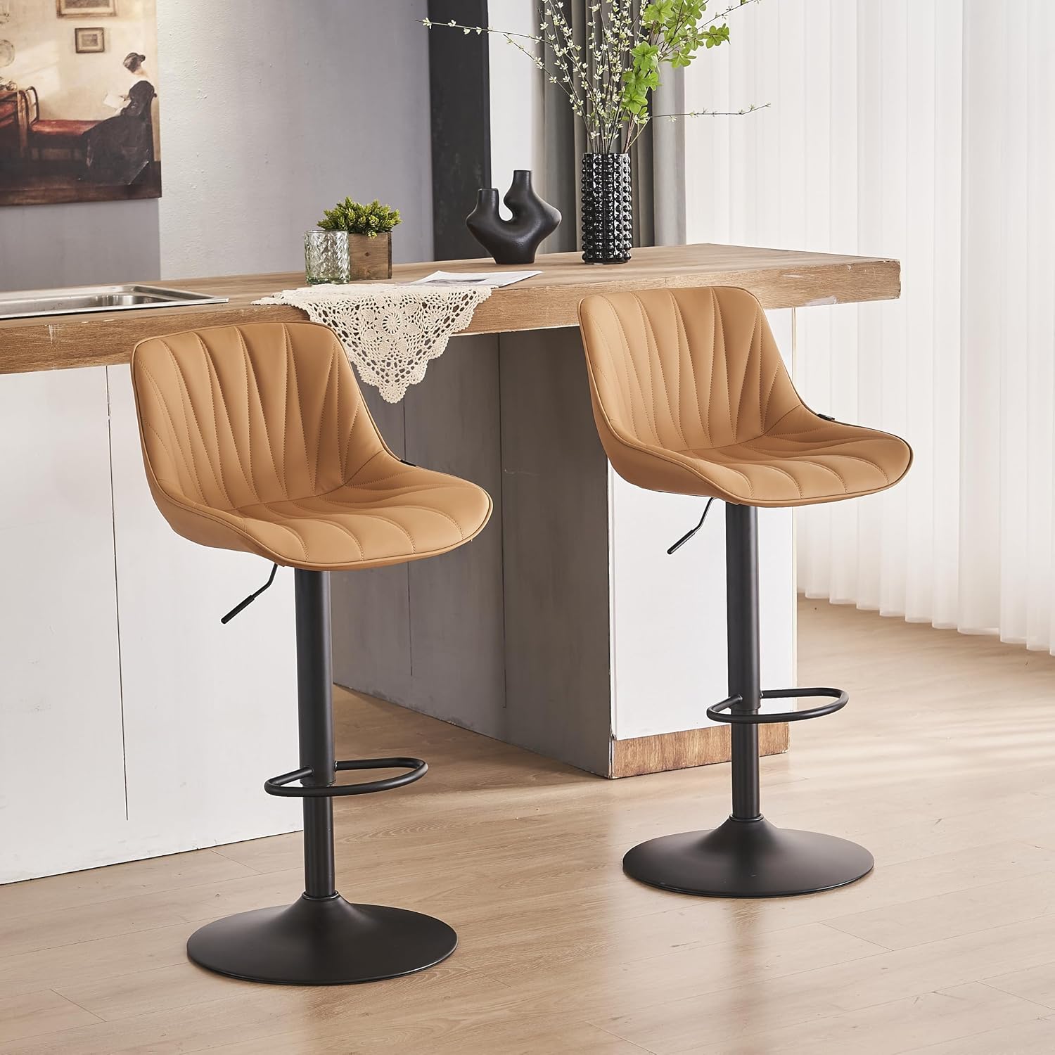 Bar Stools Set of 2 for Kitchen Island, White Faux Leather Padded - Image 8