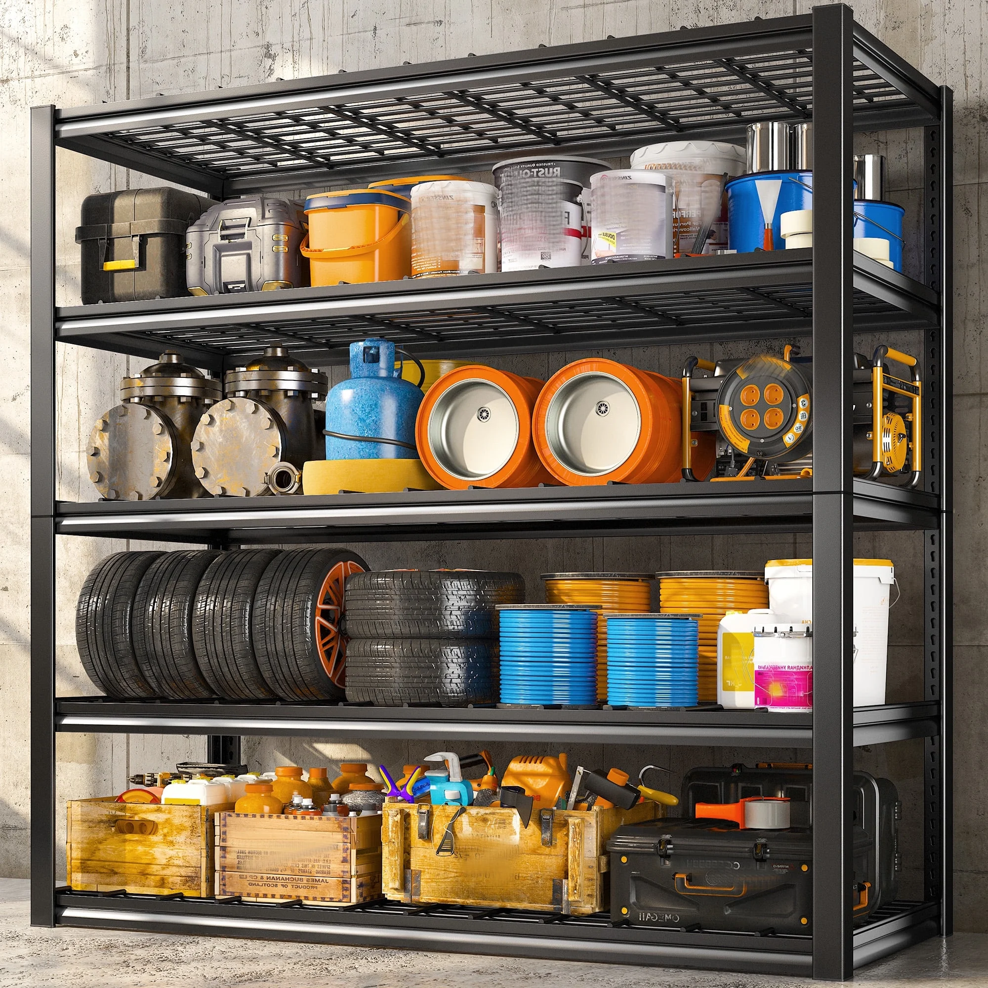 REIBII 48.2"W Garage Shelving Heavy Duty 3000LBS Storage Shelves Adjustable 5 Tier Metal Shelving,48.2''L X 24.5''W X 72''H - Image 11