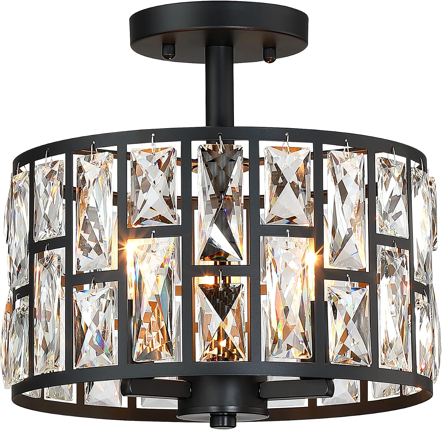 Modern Crystal Pendant Light Fixture 3-Pack, Matte Black Finish Hanging Lighting, Crystal Chandelier for Living Room, Kitchen, Hallway - Image 2