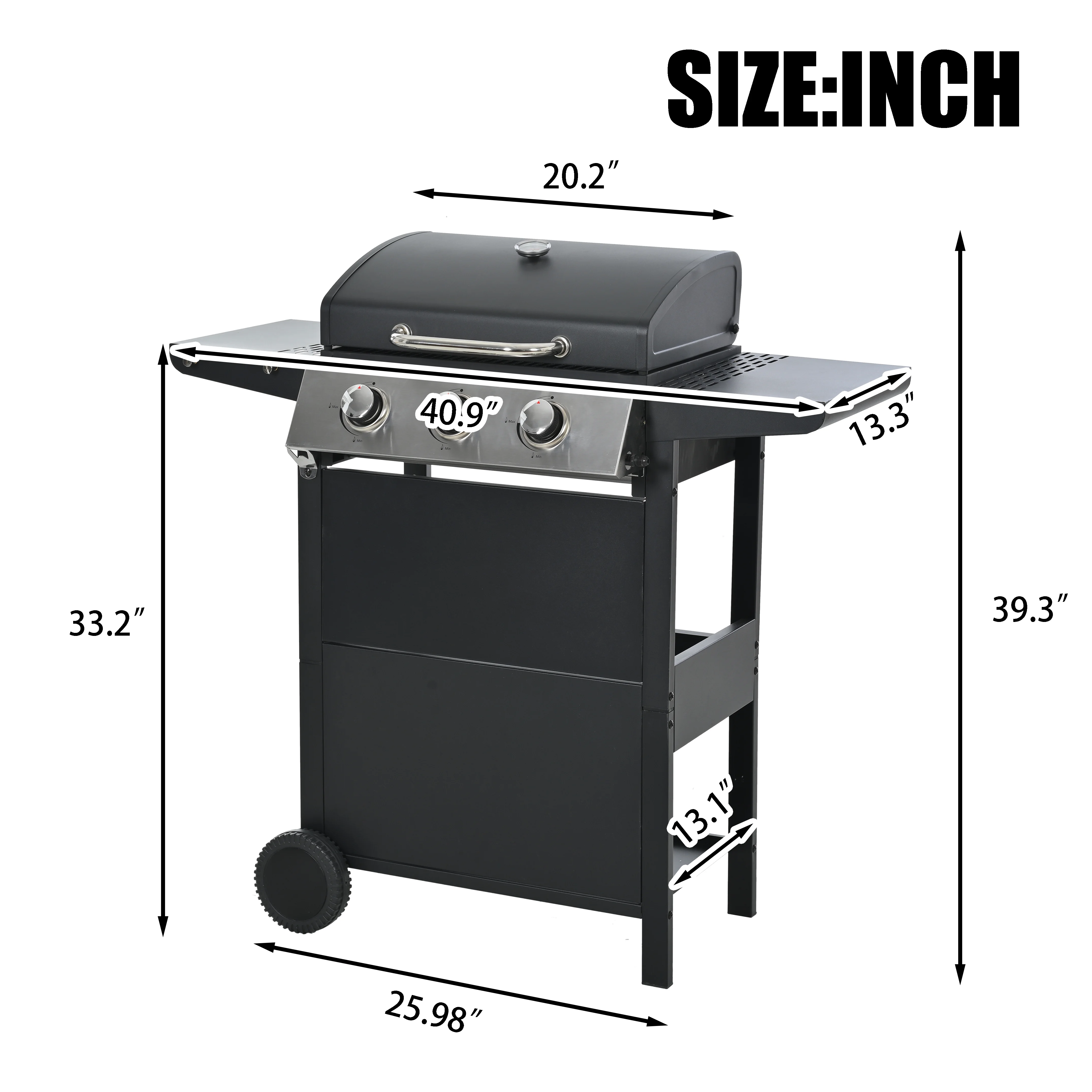 3 Burner BBQ Propane Gas Grill, Stainless Steel 30,000 BTU Patio Garden Barbecue Grill with Two Foldable Shelves - Image 8