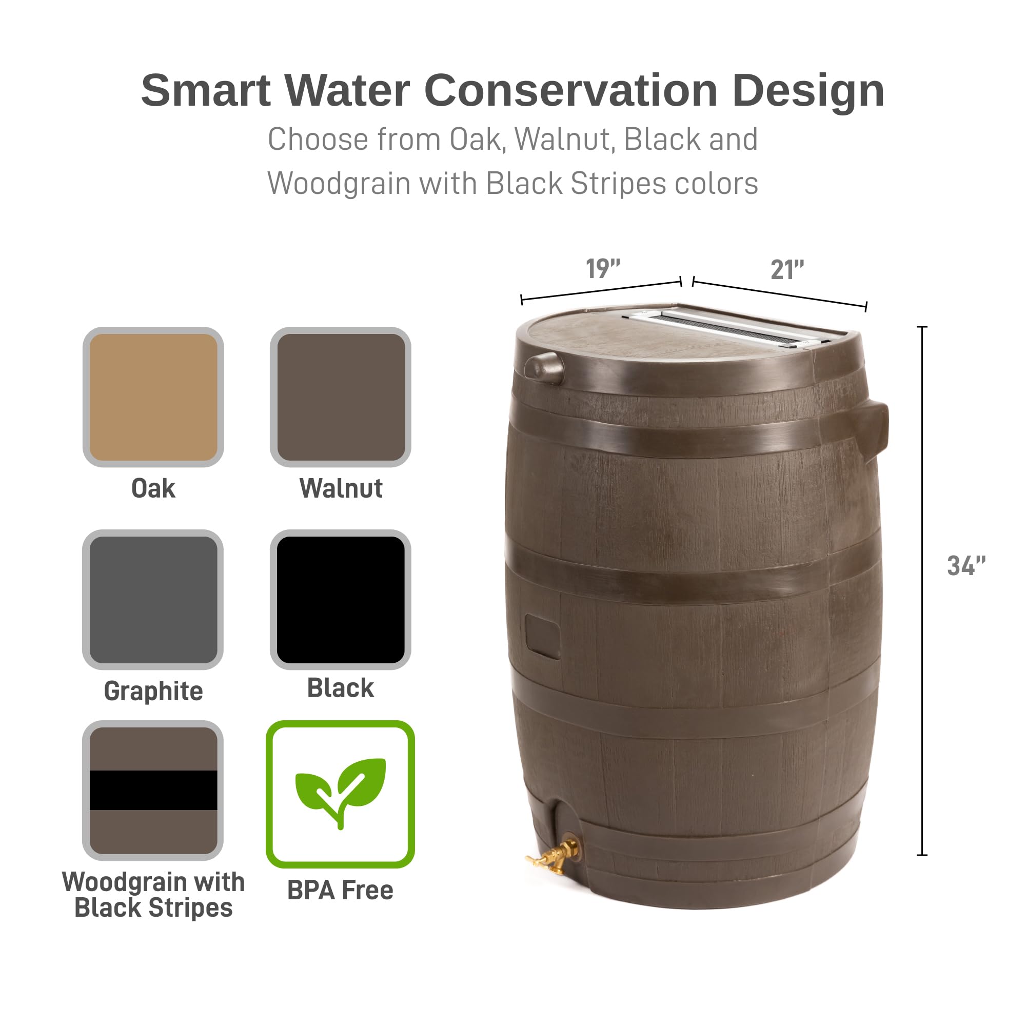 50 Gallon Rain Barrel with Brass Spigot, Large Outdoor Rainwater Collection and Storage Container for Garden - Image 4