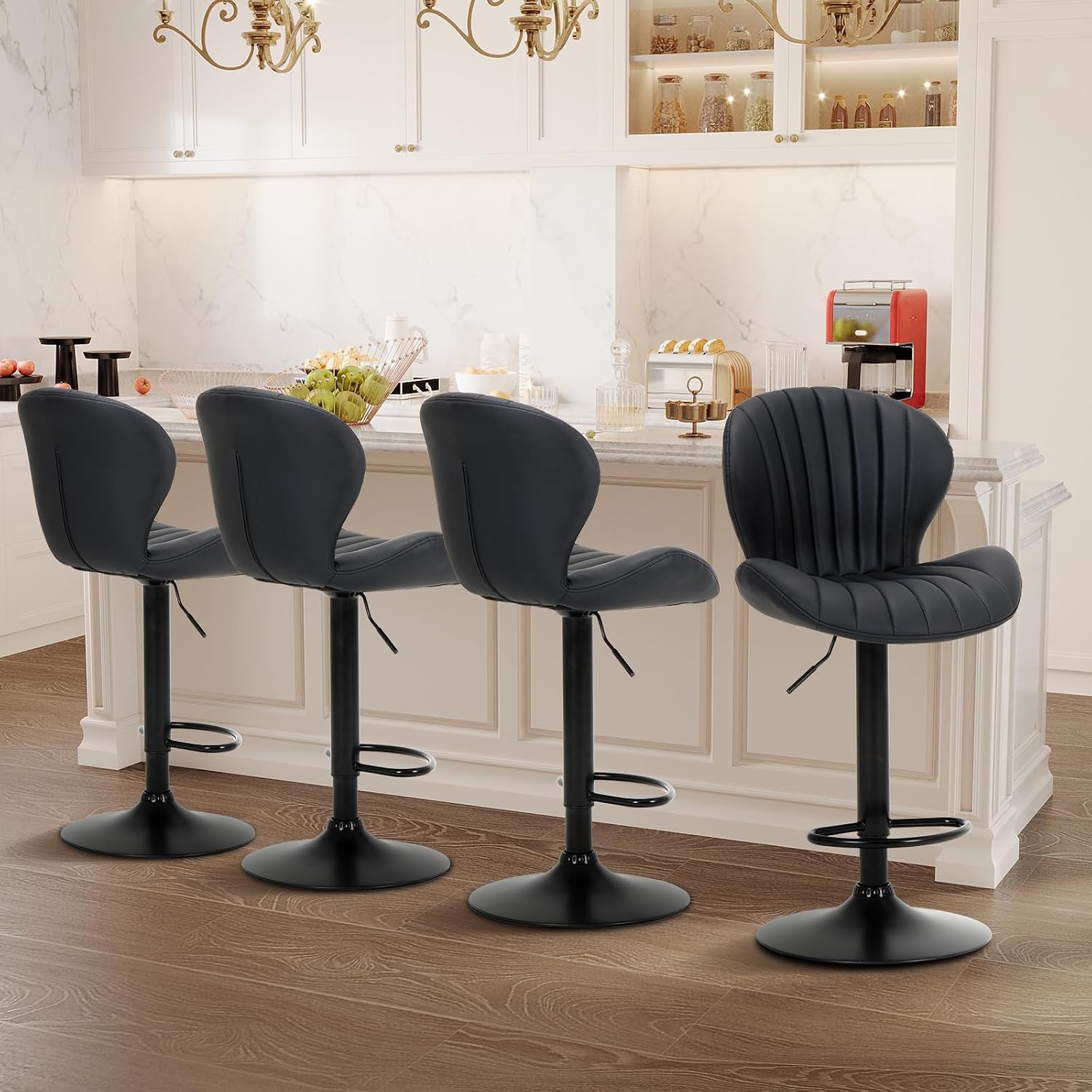 Bar Stools Set of 6, Modern Swivel Bar Chairs, Adjustable Faux Leather Upholstered Barstools Counter Height with High Backrest for Bar, Kitchen Island, Dining Room, Black - Image 15