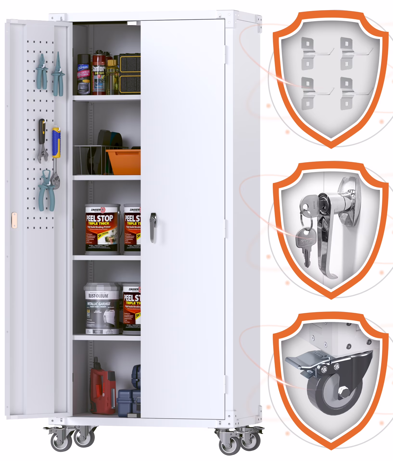 GangMei 71 Inches Tall Metal Garage Storage Cabinets with 5 Adjustable Shelves & Pegboards, Lockable Steel Black Storage Cabinet with Doors for Office, Home, School, Shops, Garage, Assembly required - Image 7