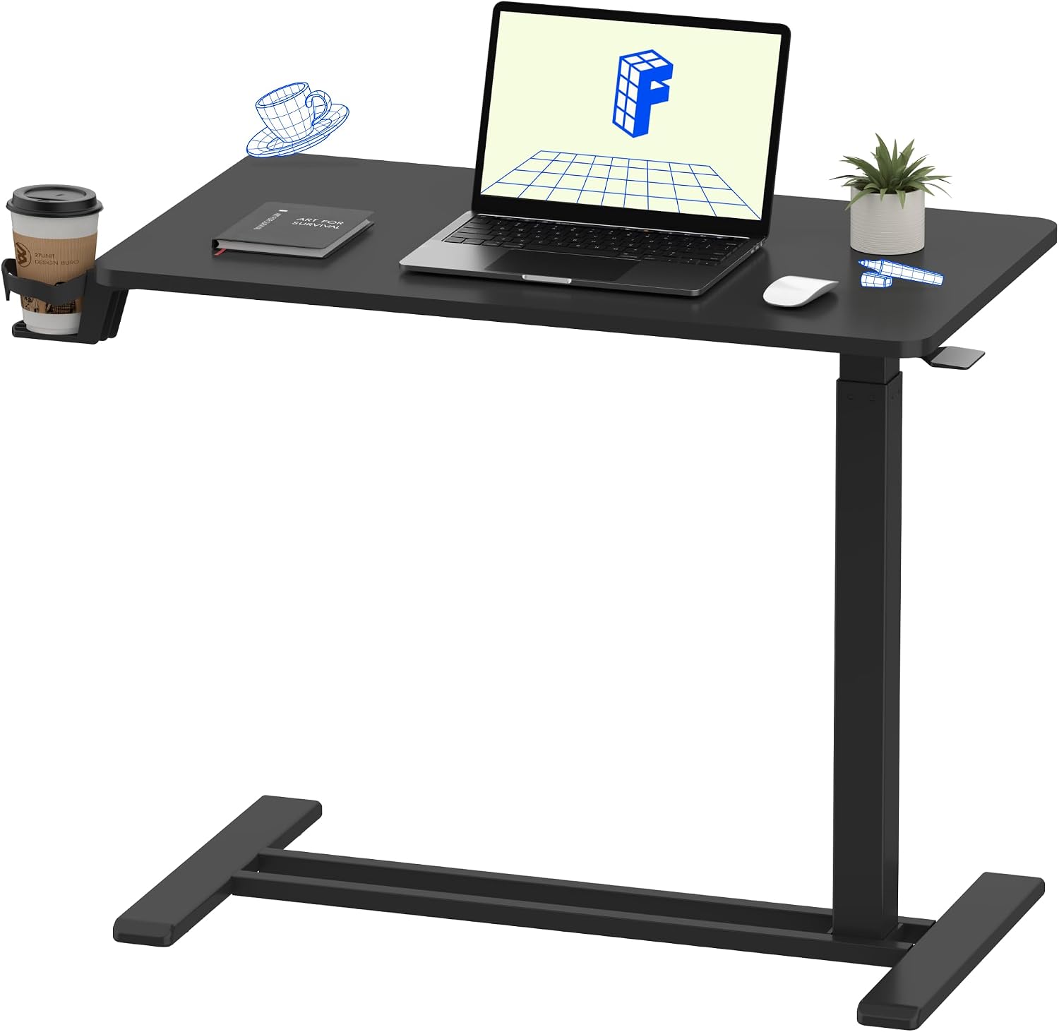 H7 32" Pneumatic Height-Adjustable Overbed Table with Wheels - Image 7