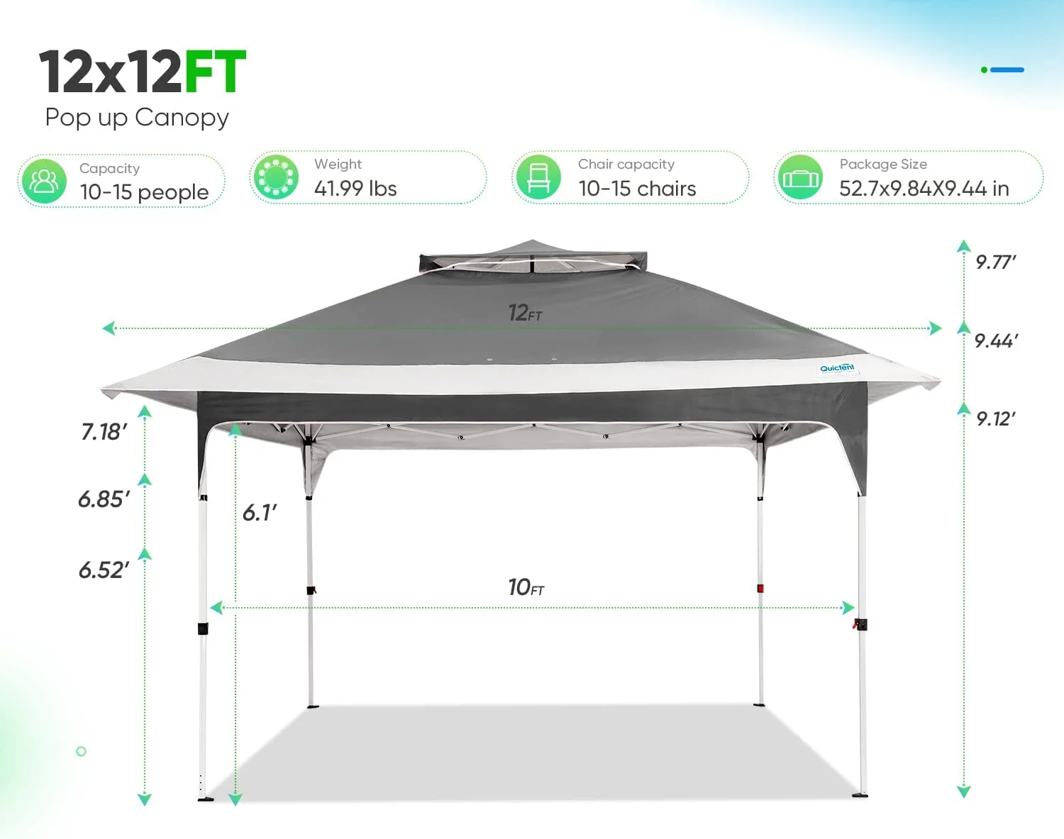 Quictent Pop up Canopy 12 x 12, One Person Set up Portable Instant Folding Shelter, Outdoor Canopy Tent with Extra Shade for Backyard, Patio, Party - Tan/Brown - Image 18