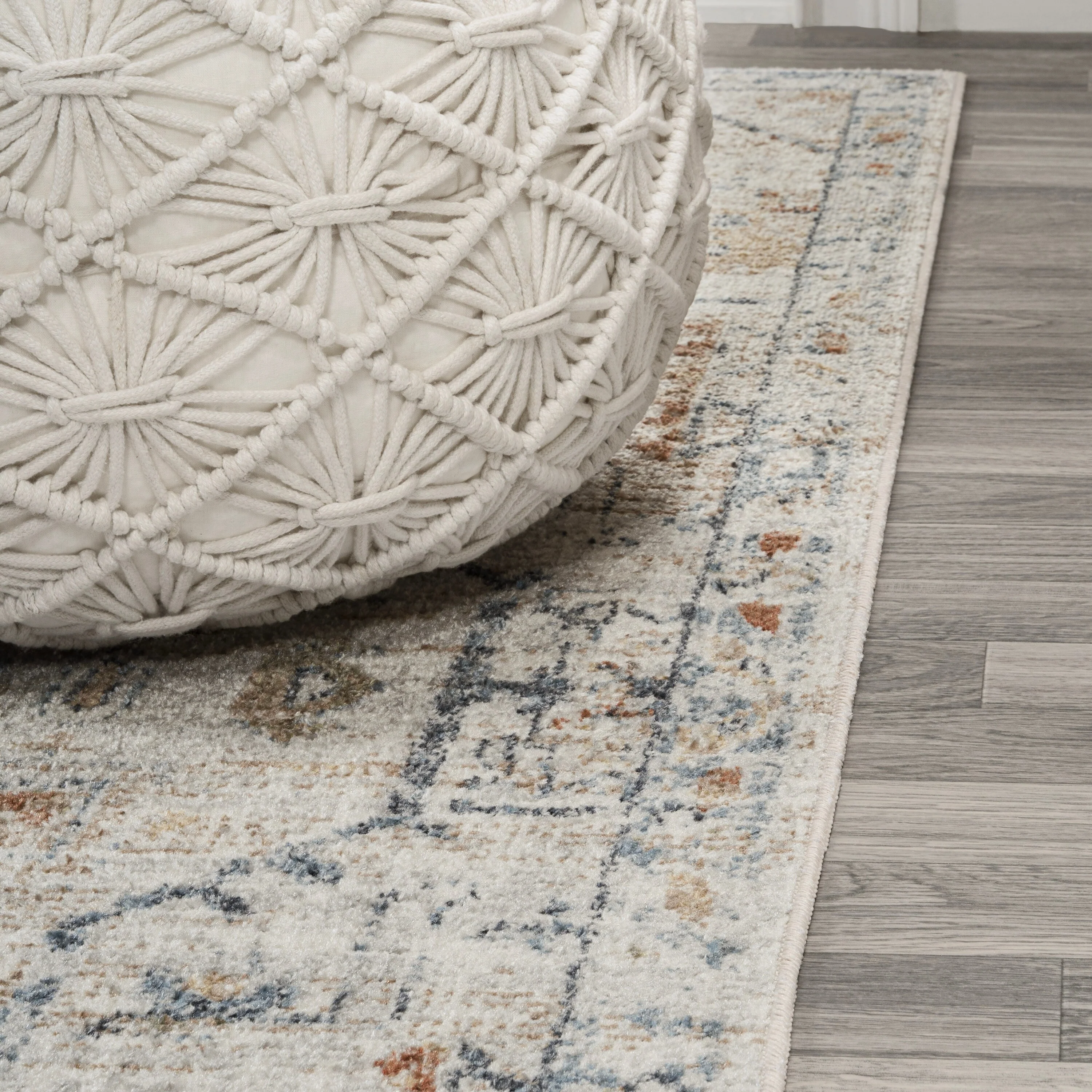 Bohemian Medallion Low-Pile Machine-Washable Area Rug, Cream and Terra - Image 60