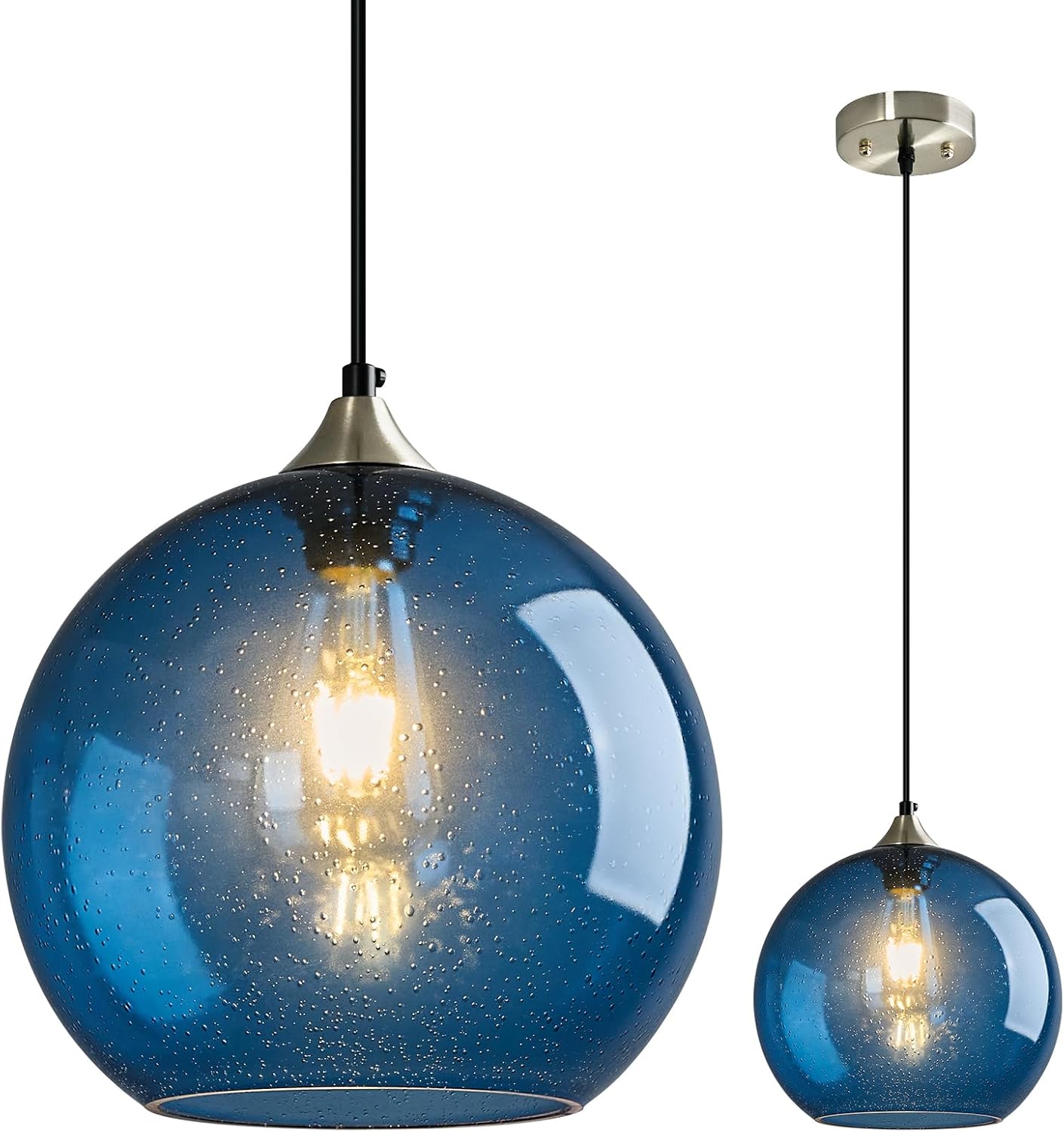 Amber Pendant Lights Kitchen Island 3 Pack, 5.9 in Seeded Glass Globe - Image 51