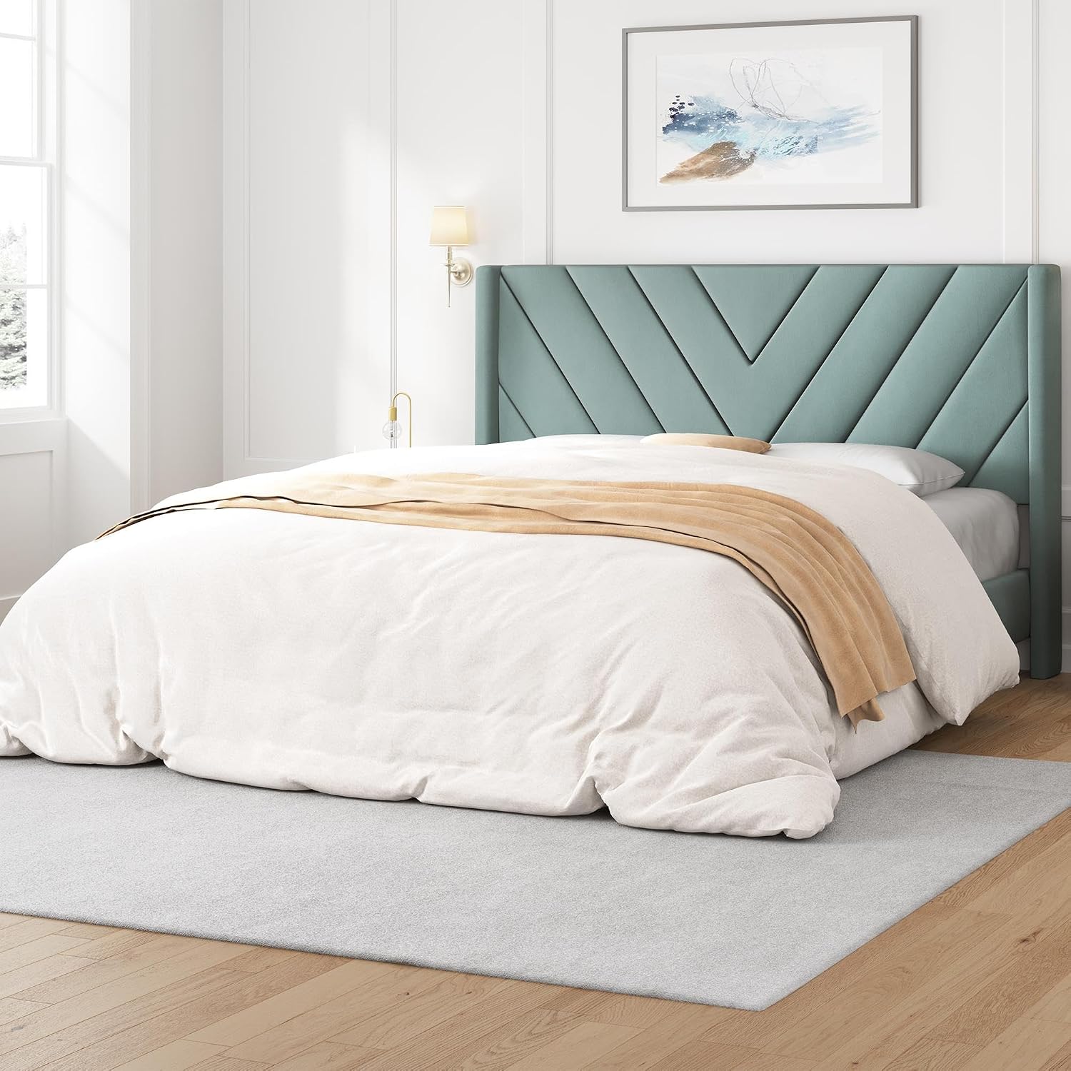 Twin Bed Frame with Chevron Channel-Tufted Headboard, Light Gray - Image 14