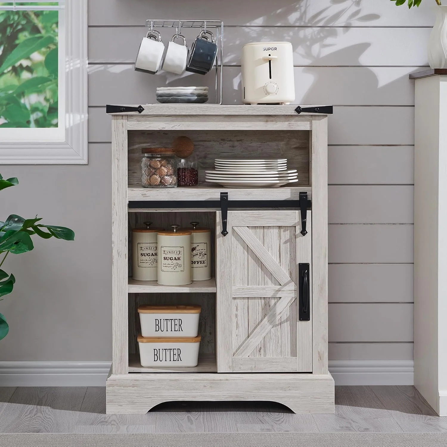 OKD Farmhouse Bathroom Storage Cabinet with 3 Drawers and Adjustable Shelves Wooden Rustic Accent Entryway Cupboard, Antique White - Image 13