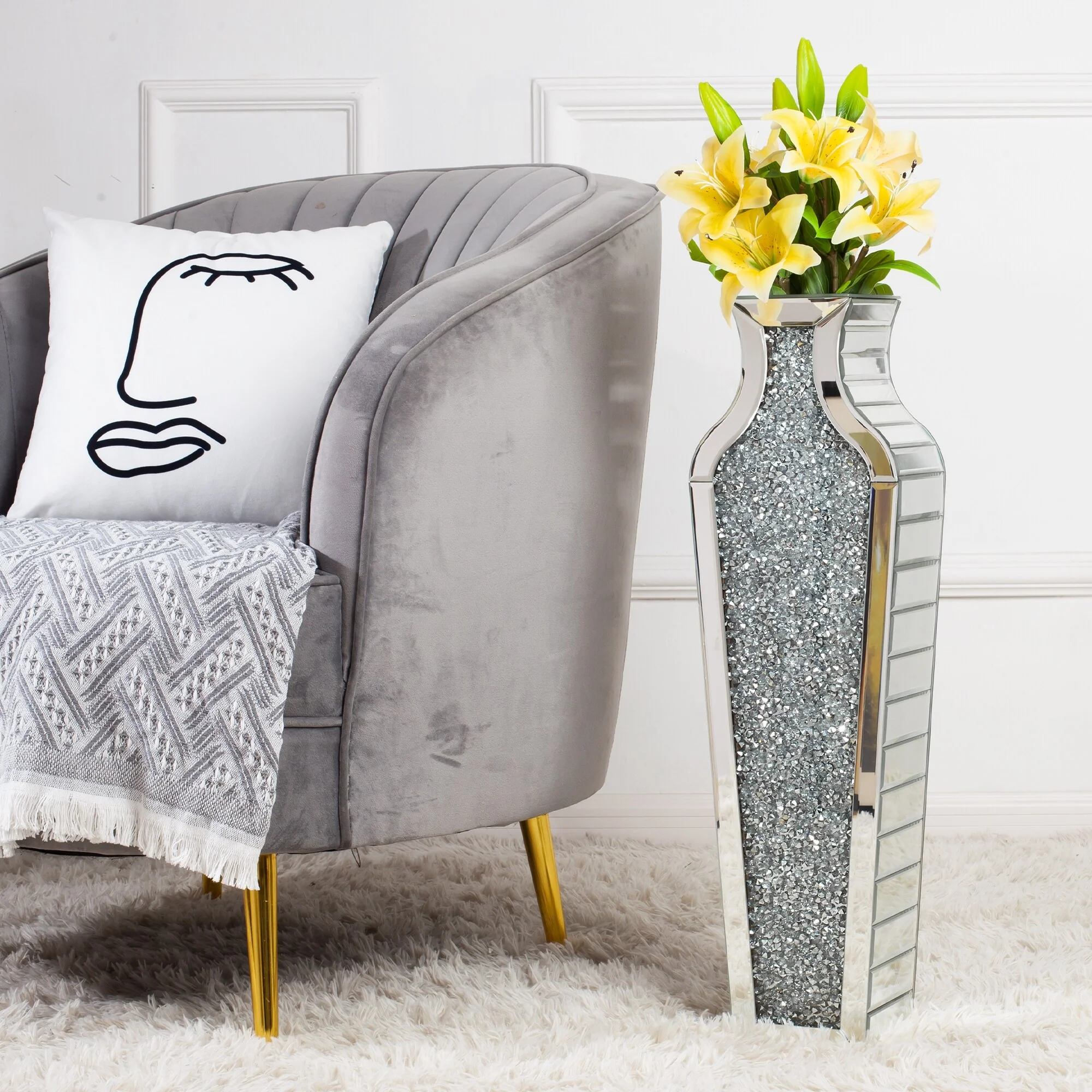 Tall Crushed Diamond Floor Vase, Luxury Decorative Crystal Accent Vase for Living Room, Bedroom and Home Decor - Image 16
