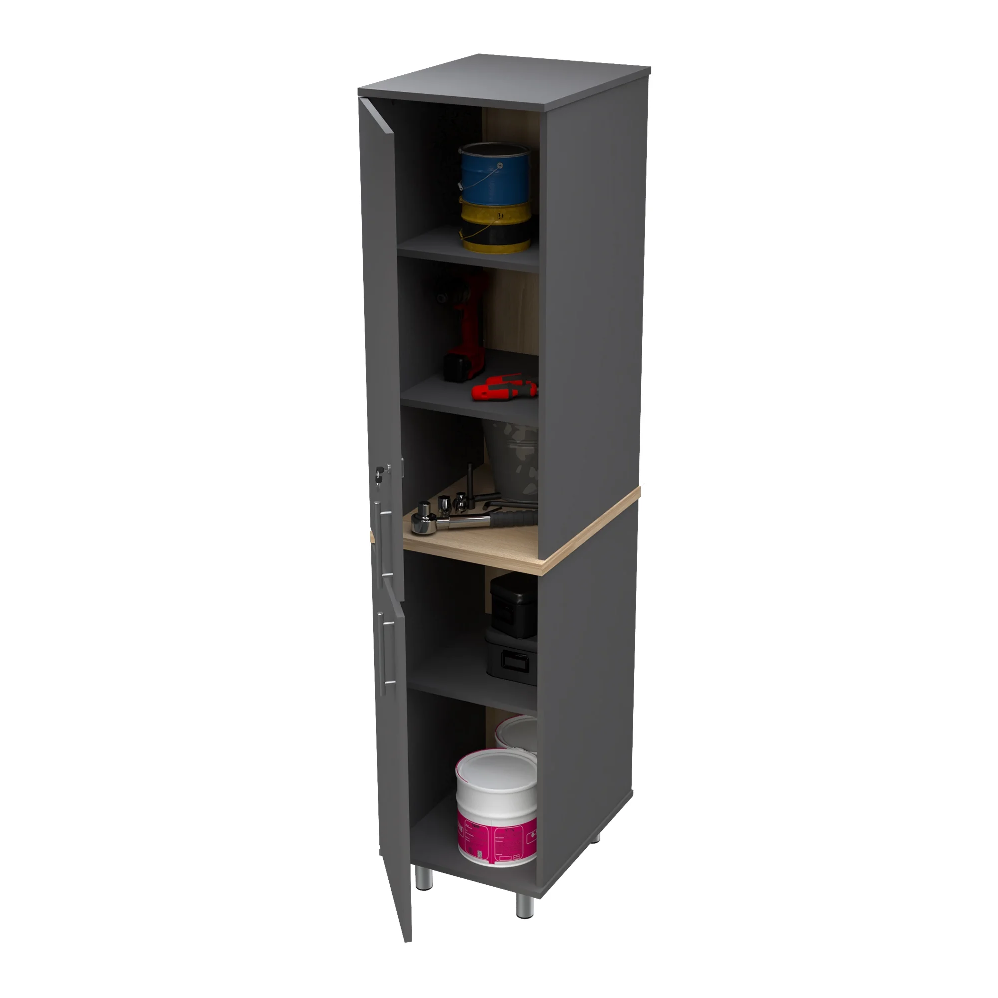 Inval Kratos 70" Engineered Wood Storage Garage Cabinet, Gray/Maple - Image 6