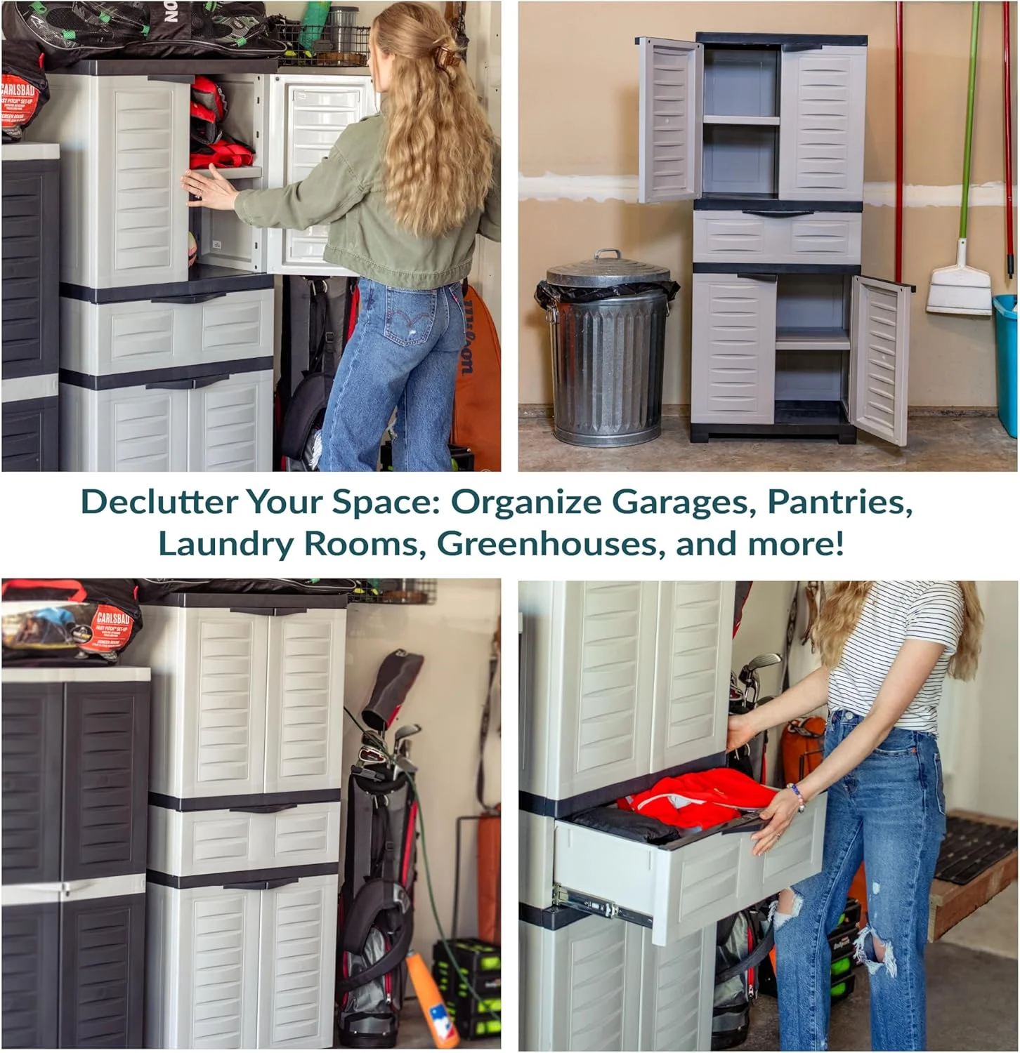 Plastic Garage Storage Cabinet with 2 Adjustable Shelves - 57" H - Garage, Office, Home, Laundry Room - Gray with Charcoal Trim - Image 6