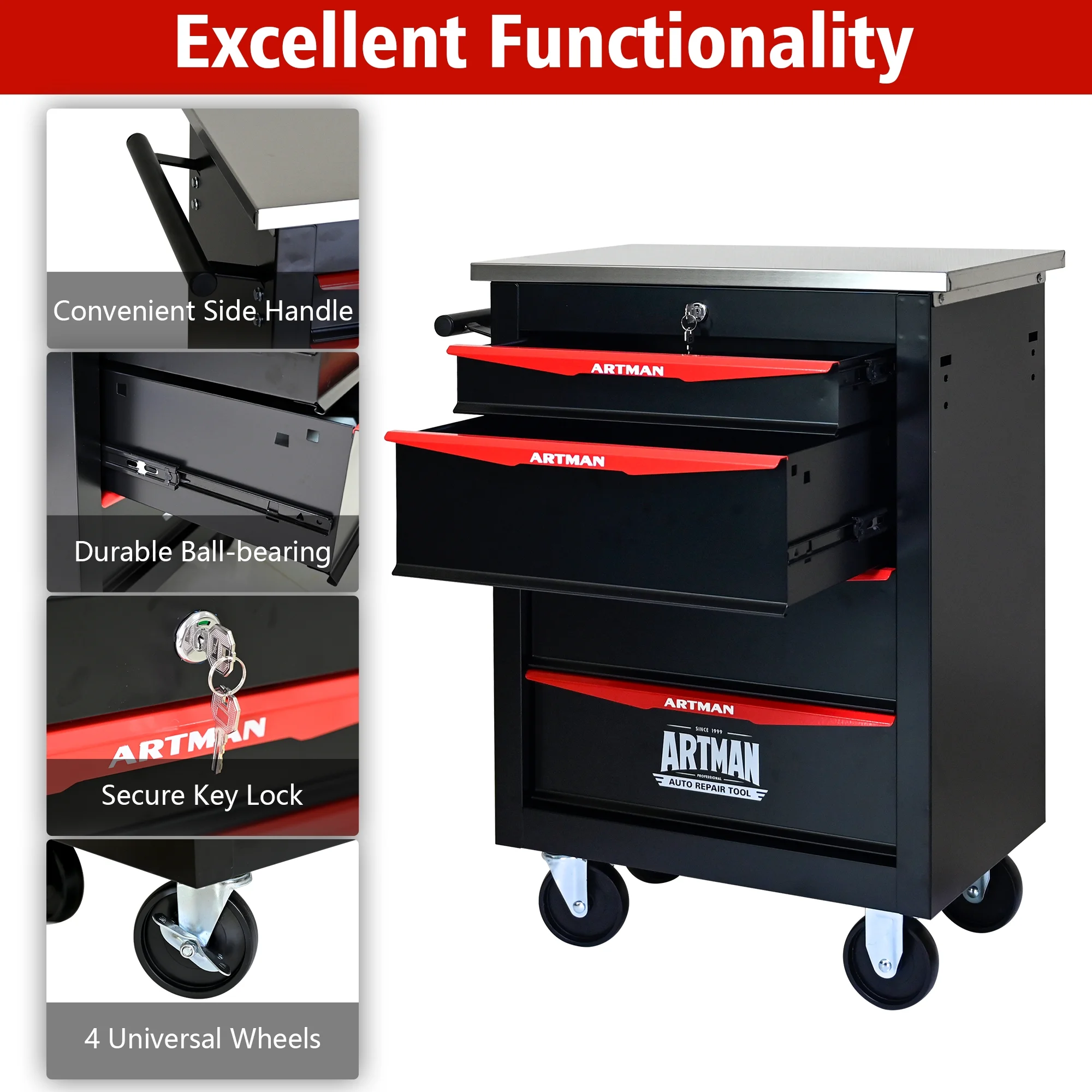 ARTMAN 6 Drawers Metal Rolling Storage Tool Chest Cabinet Cart with Wheels,with Key Locking and Parking Brake, Tool Box for Garage Workshop Warehouse - Image 51