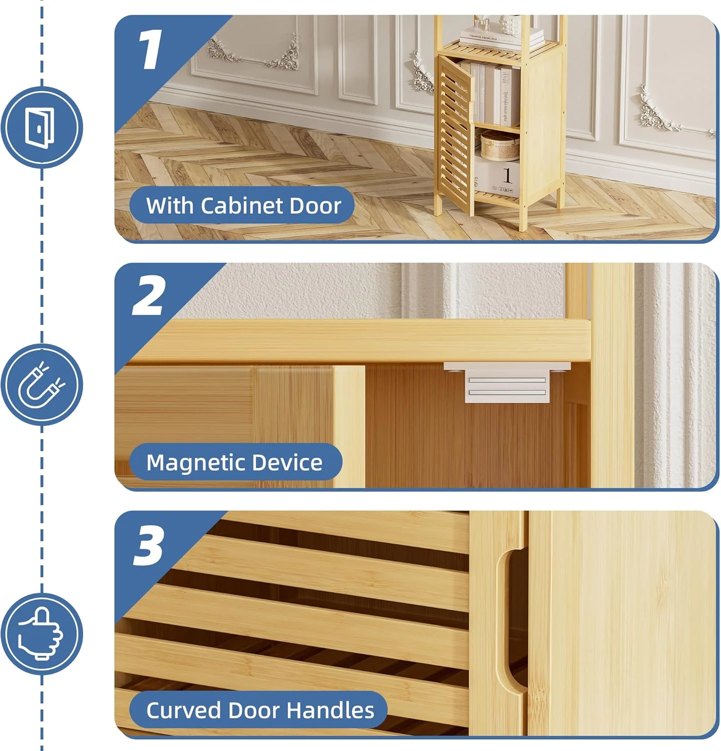 Bathroom Cabinet, Bamboo Floor Cabinet Free Standing, 4 Tier Sofa Side Storage Cupboard for Living Room Kitchen Bedroom - Image 6
