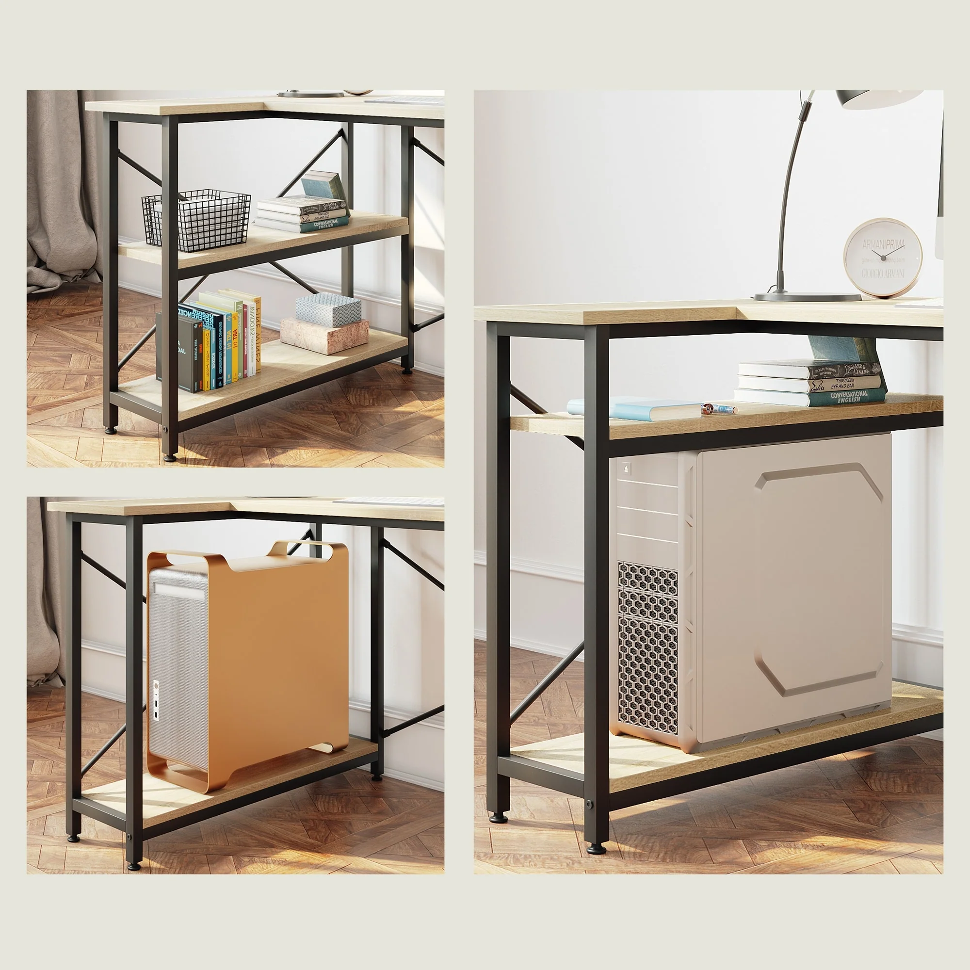 Small L Shaped Computer Desk with Storage Shelves, Compact Corner Workstation for Home Office and Study - Image 10
