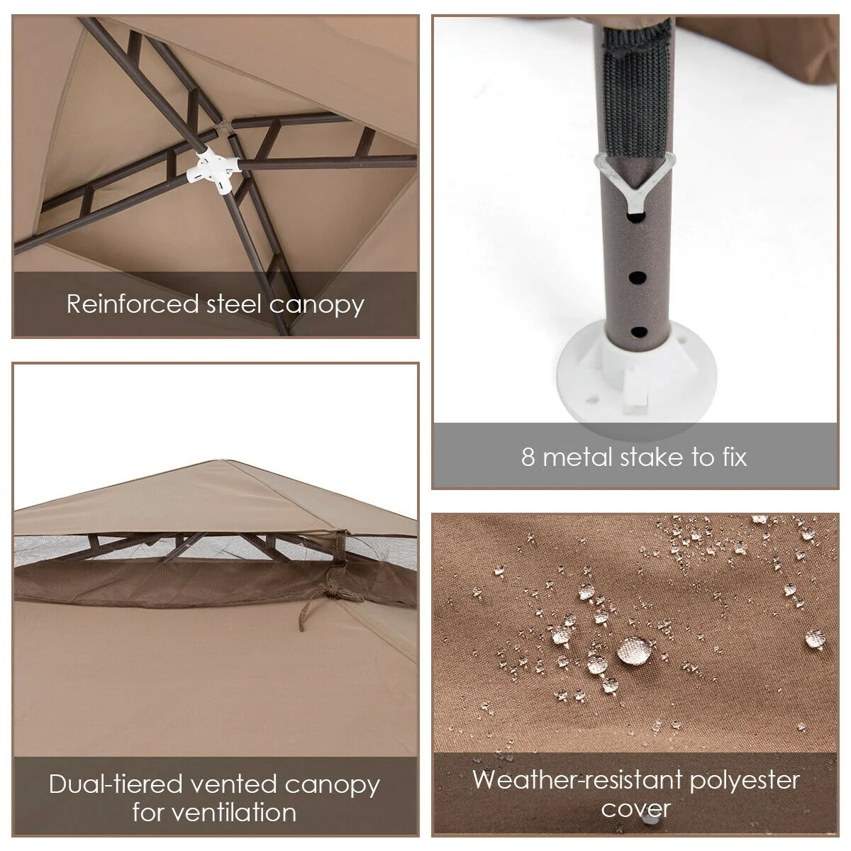 Gymax 10'x 10' Canopy Gazebo Shelter W/Mosquito Netting Outdoor Patio Beige - Image 17