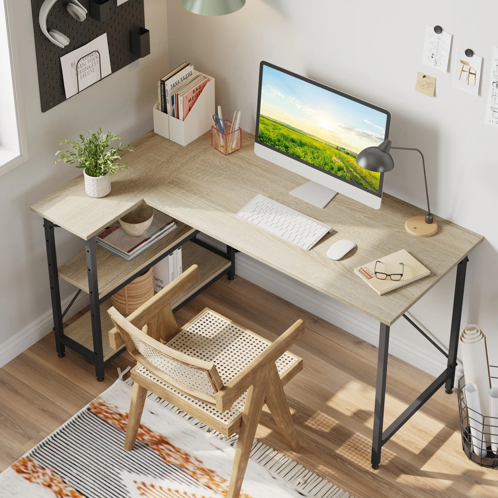 Small L Shaped Computer Desk with Storage Shelves, Compact Corner Workstation for Home Office and Study - Image 6