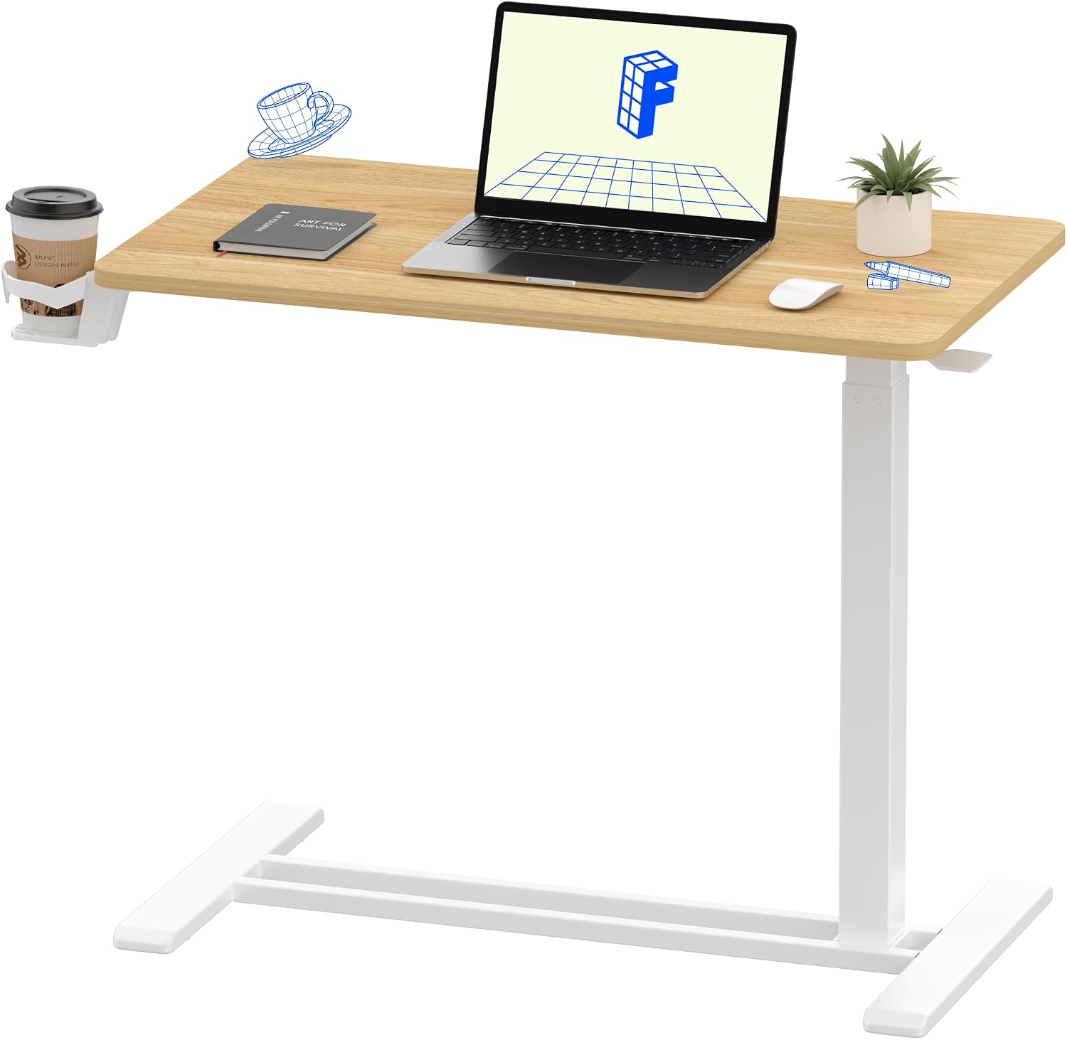 H7 32" Pneumatic Height-Adjustable Overbed Table with Wheels - Image 10