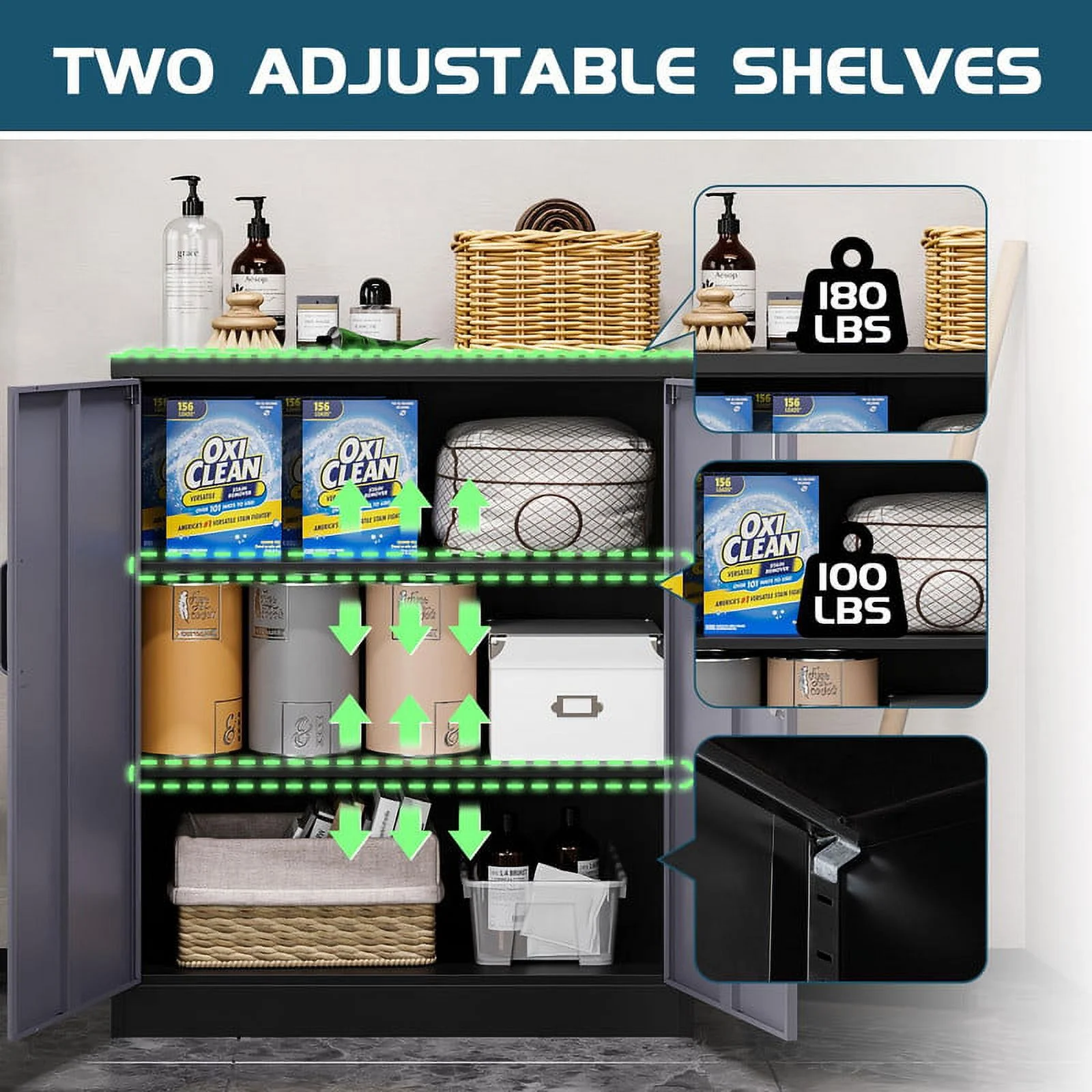 STANI Metal Storage Cabinet with Locking Doors, Garage Lockable Steel Cabinets with 4 Doors and 5 Shelves for Home, Garage, Pantry Workshop Warehouse - Image 25