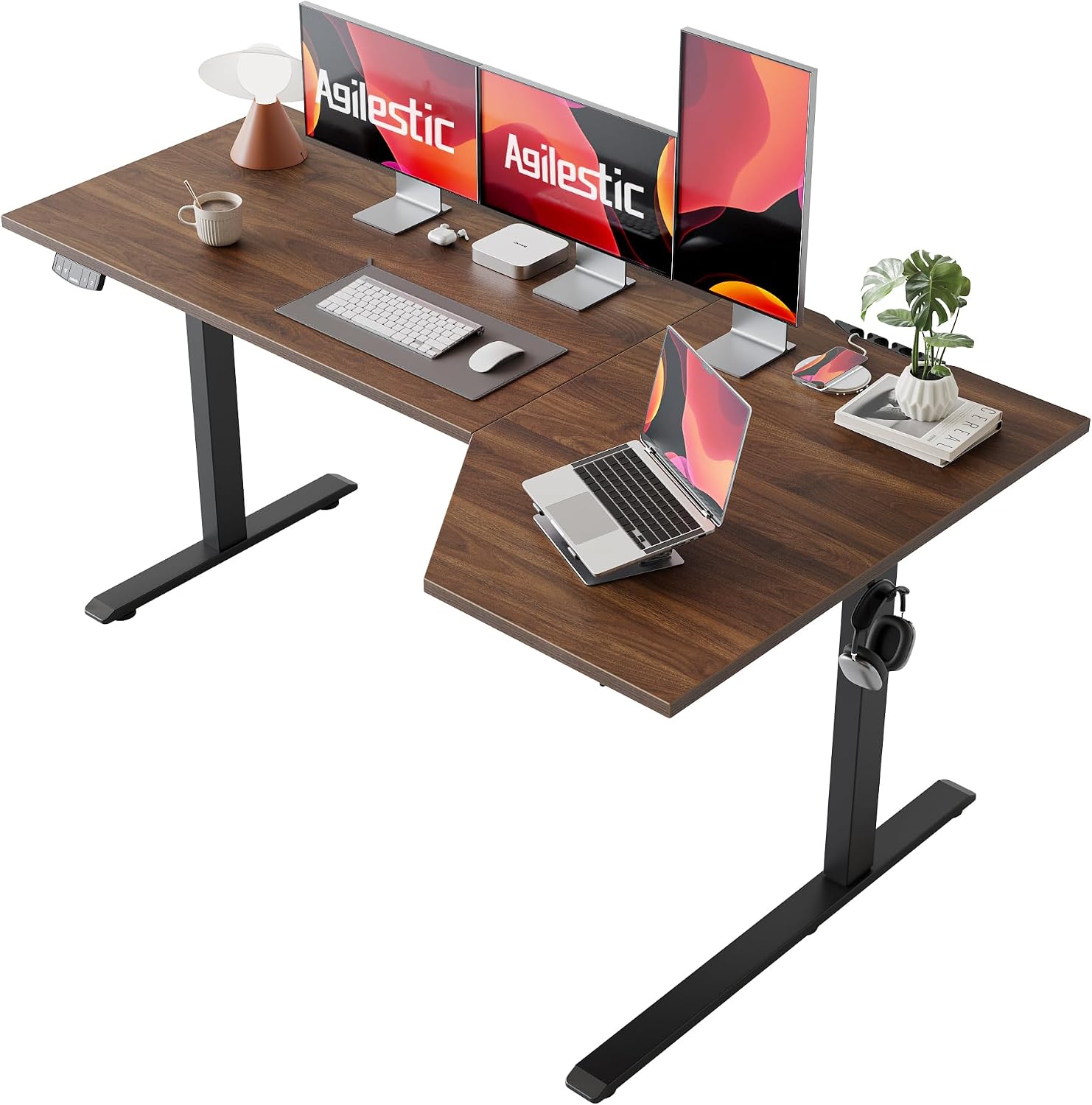55 x 32 Inch Corner L Shaped Electric Standing Desk, Rustic Brown - Image 3