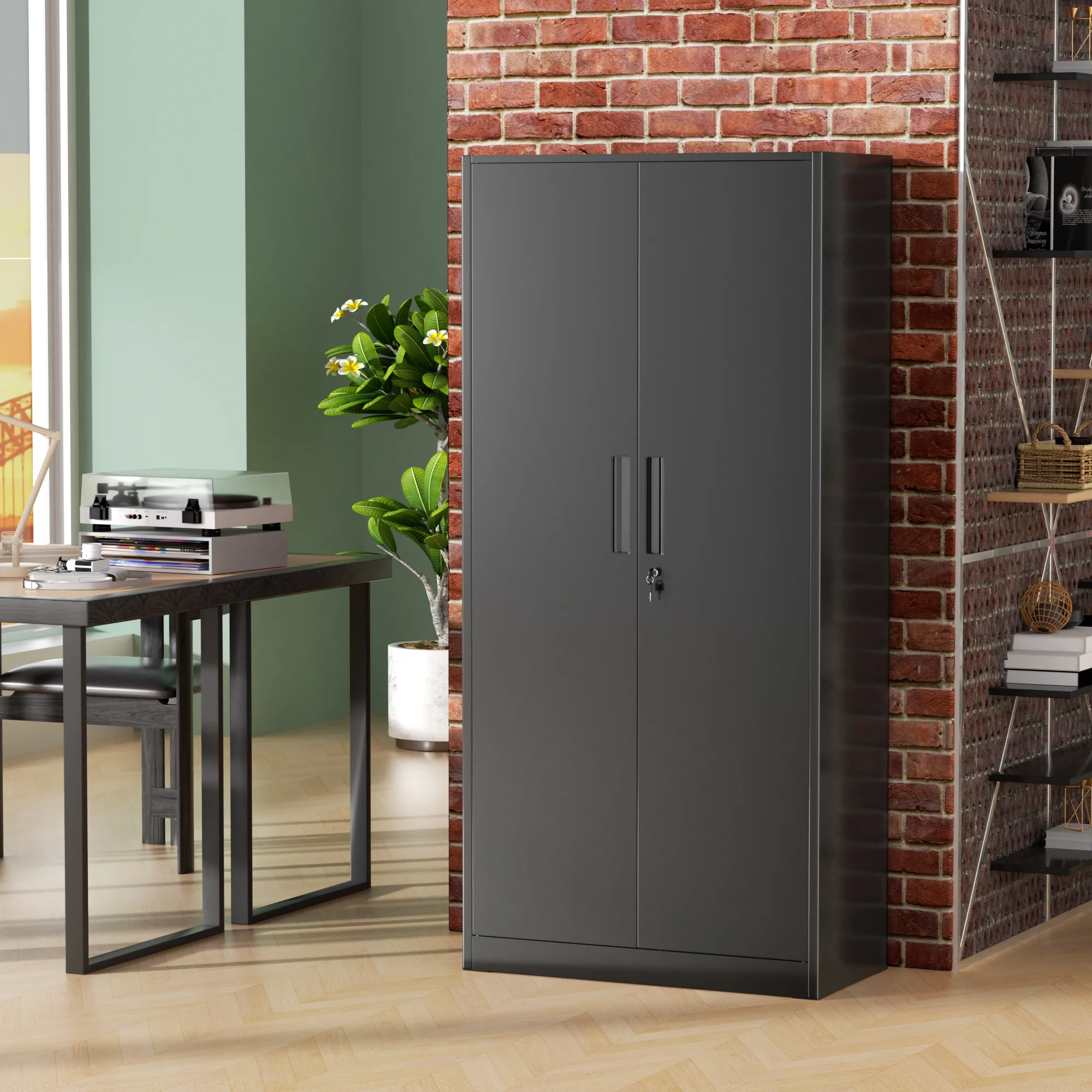 SOLAURA Metal Storage Cabinet with Wheels, 73" Garage Rolling Cabinet with Locking Door and 4 Shelves, Tool Cabinet on Caster for Home, Office, Black - Image 50