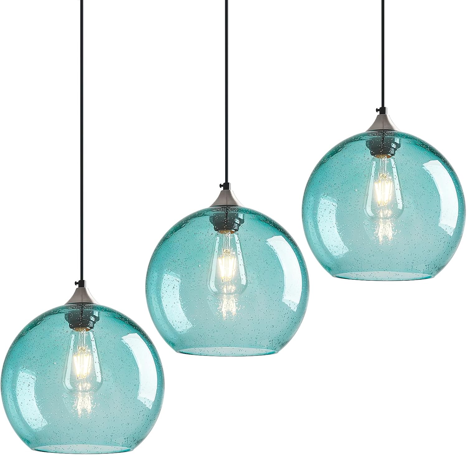 Amber Pendant Lights Kitchen Island 3 Pack, 5.9 in Seeded Glass Globe - Image 23