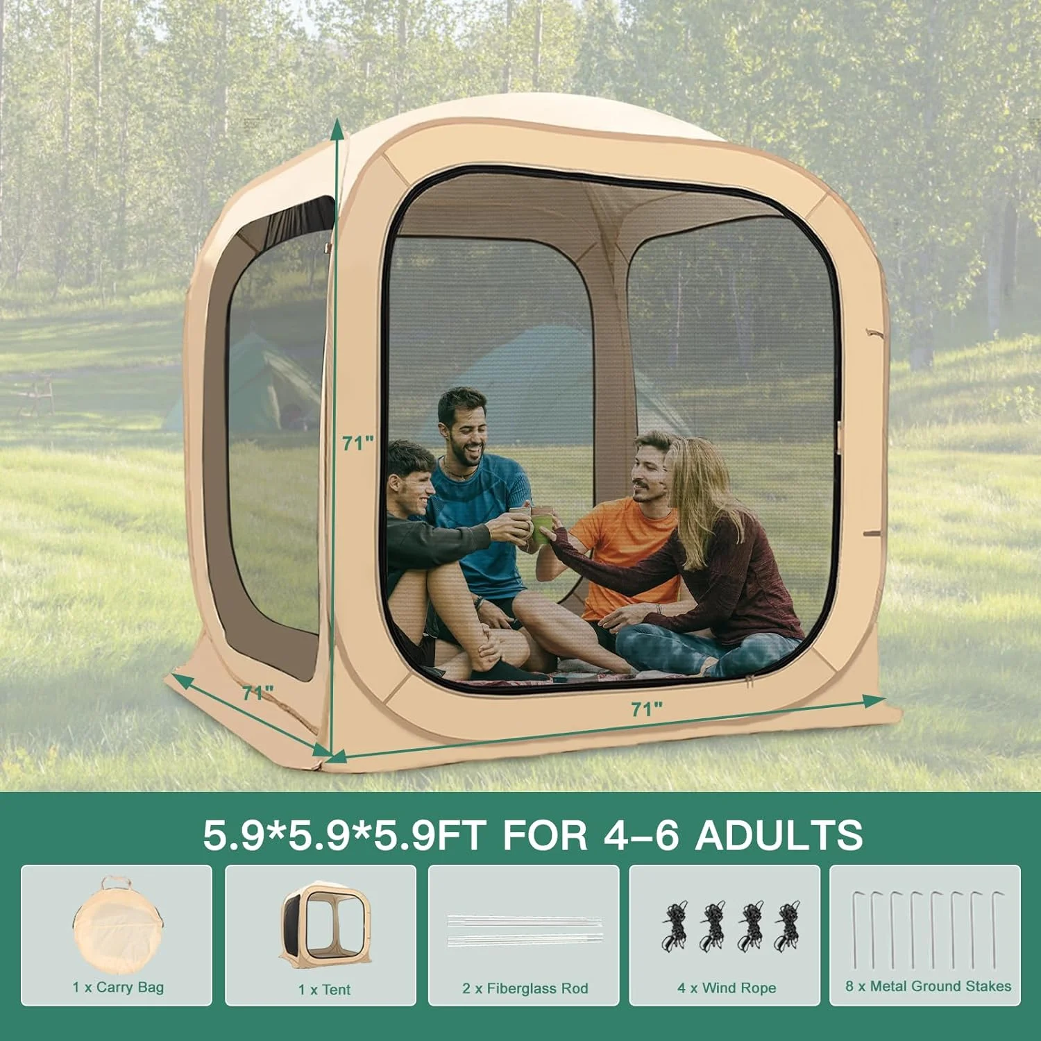 Slsy Screen House Tent Pop-Up, Portable Screen Room Canopy Instant Screen Tent Outdoor Camping Tent with Carry Bag for Patio, Backyard, Deck & Outdoor Activities - Image 13