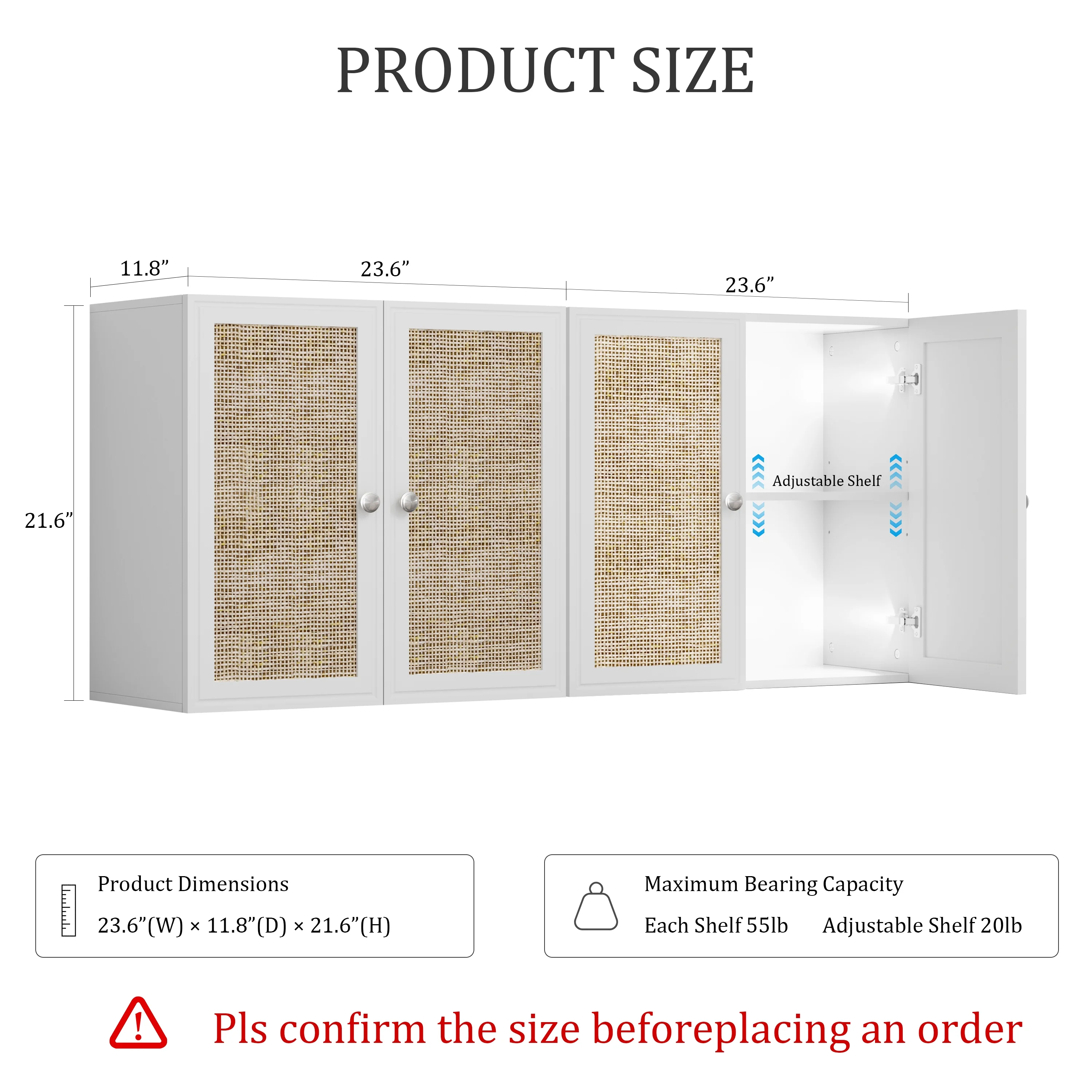 POLIHOME Wall Cabinet Storage-Rattan Laundry Cabinet,Wall Mounted Cabinet with Adjustable Shelves, 24INCH X 2PCS-White - Image 2