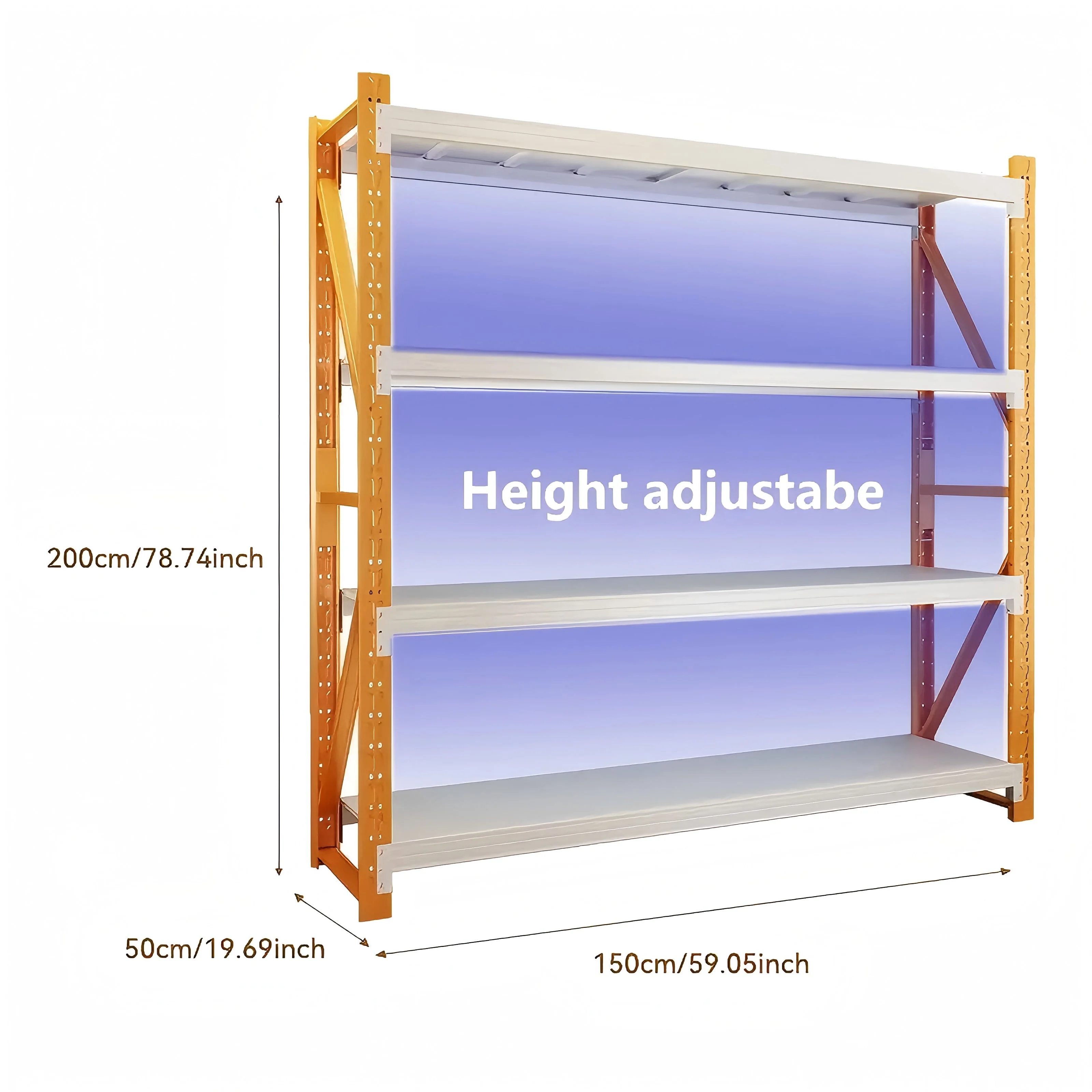 Welfiya 60"W Garage Shelving,4-Tier Heavy Duty Storage Shelves Unit with Adjustable Metal Shelf for Warehouse,Basement,Workshop,4500LBS,60"W x 20"D x 79"H,White&Yellow - Image 4