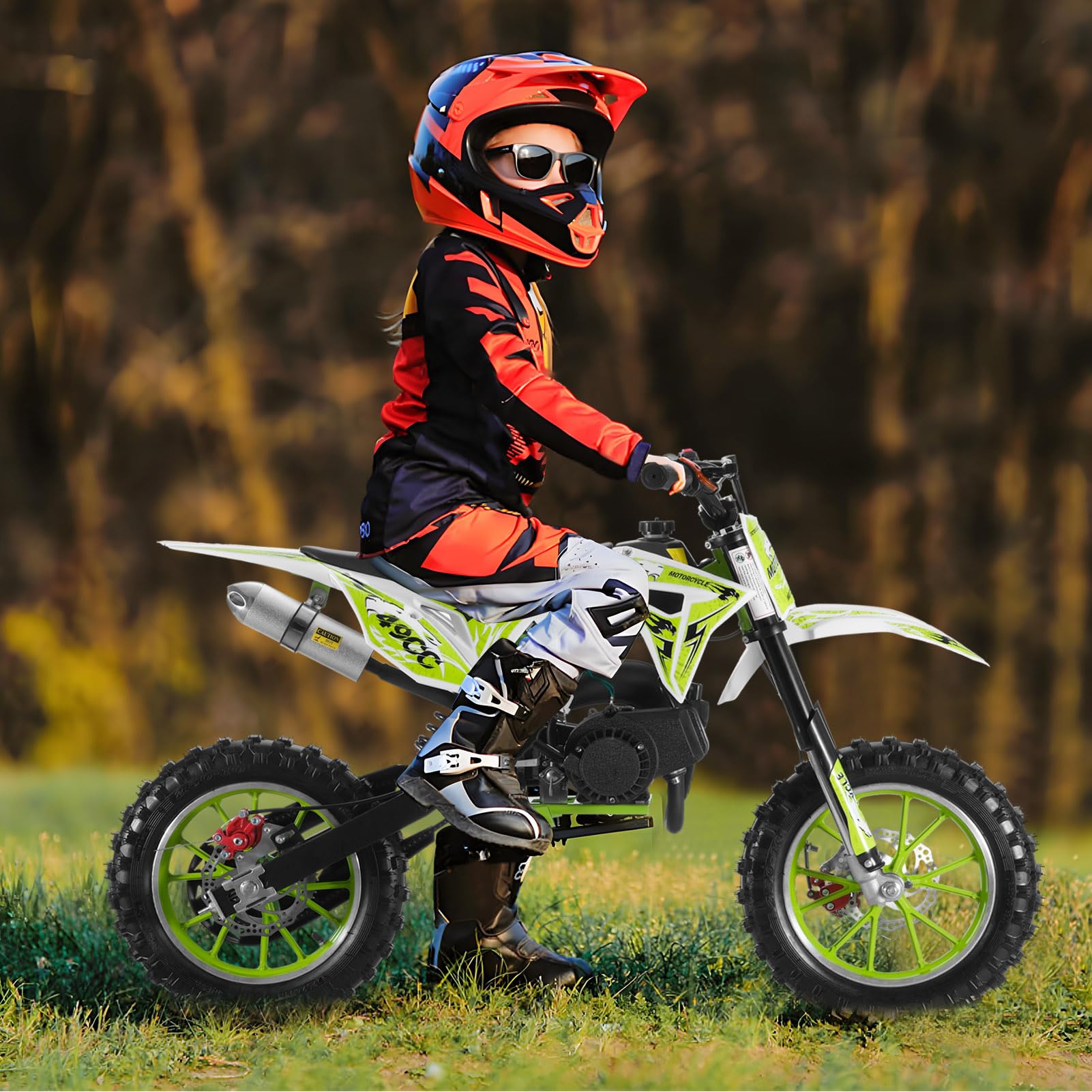 2026 Upgraded 50cc 2-Stroke Kids Dirt Bike Motocross, Pocket Gas Motorbike, Off Road Gas Power Mini Pocket Motorcycle with Front/Rear Disc Brakes, Scooter Bike Pocket, Dirtbike for Kids Green - Image 5