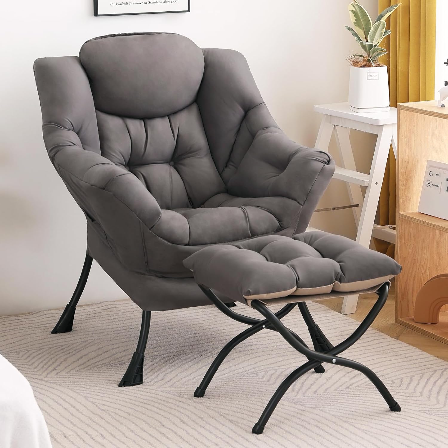 Modern Lazy Chair with Ottoman, Lounge Accent Reading Chair for Living Room - Image 10