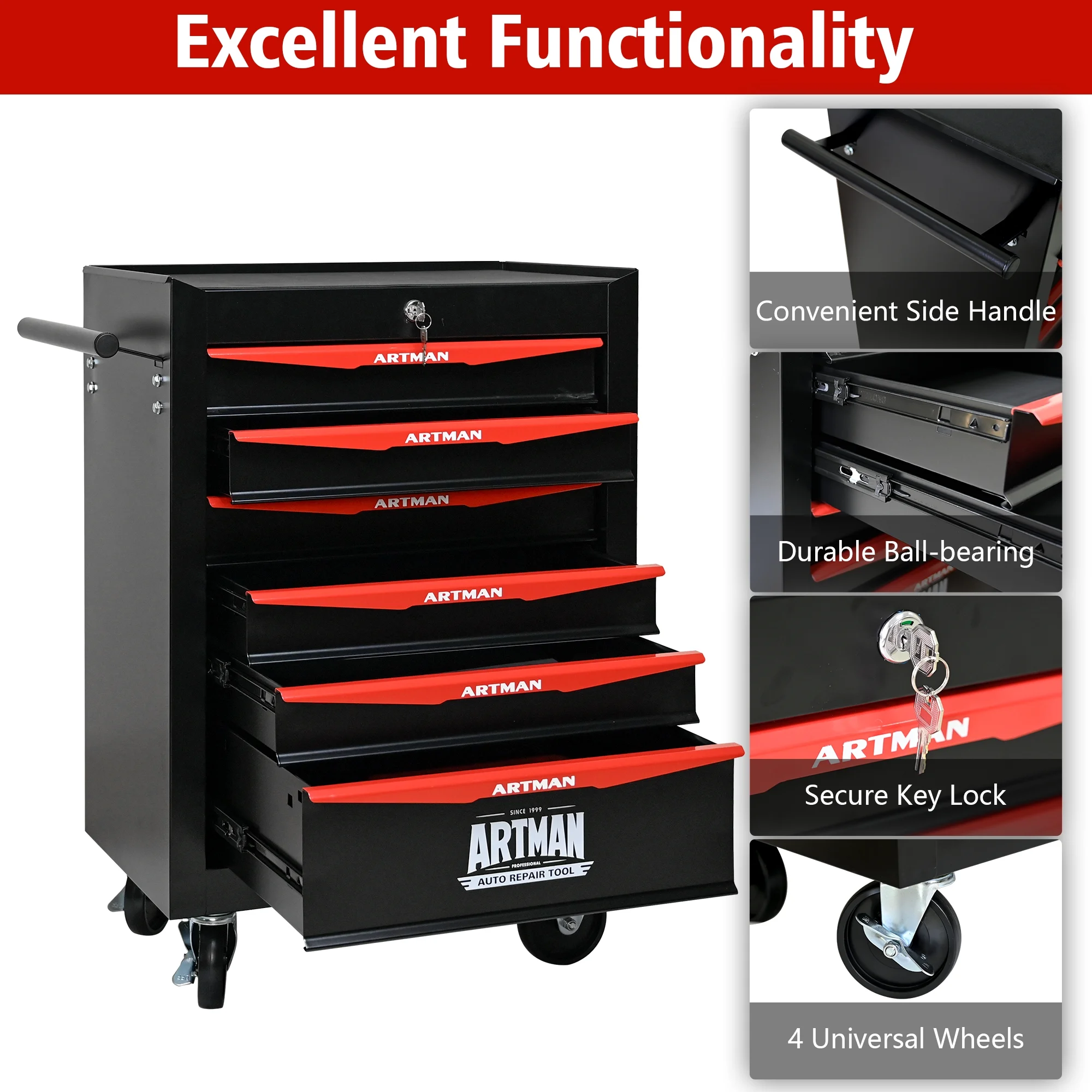 NIGSQJB 30.5"H Rolling Tool Chest Cart with 6 Drawers, 7 Small Tool Boxes Organizers, Lockable Tool Cabinet Storage with Wheels for Garage, Warehouse,Workshop, Repair Shop, DIY, Red - Image 14