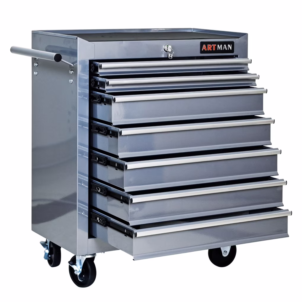 7-Drawer Metal Rolling Tool Chest with Wheels, Tool Storage Cabinet with Locking System, Toolbox with Wheels for Garage, Warehouse, Workshop, Repair Shop, Red - Image 5