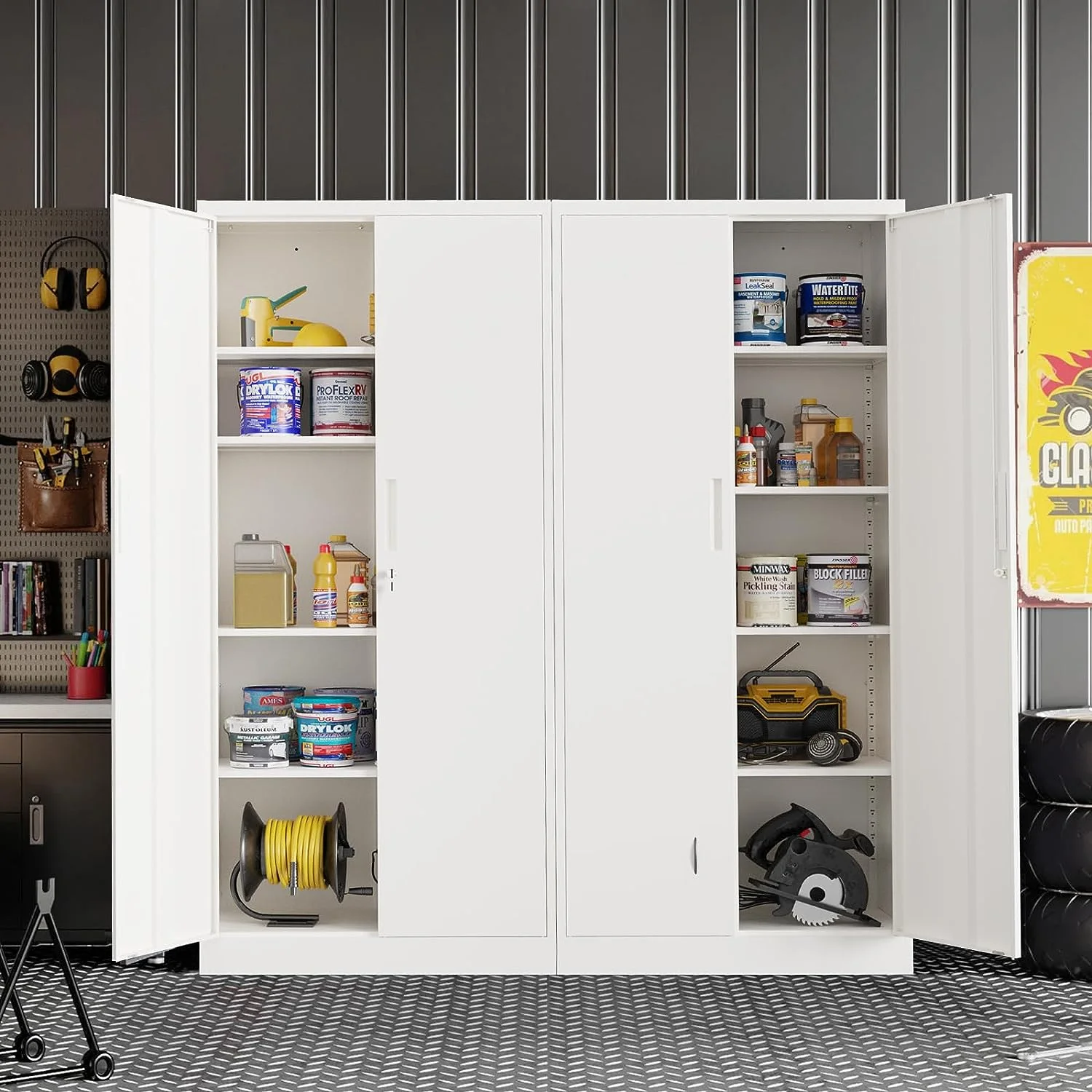 Odaof Metal Garage Storage with 2 Doors and 4 Adjustable Shelves,71" Lockable Tall Steel Cabinet for Office,Garage,School,Home (White) - Image 11