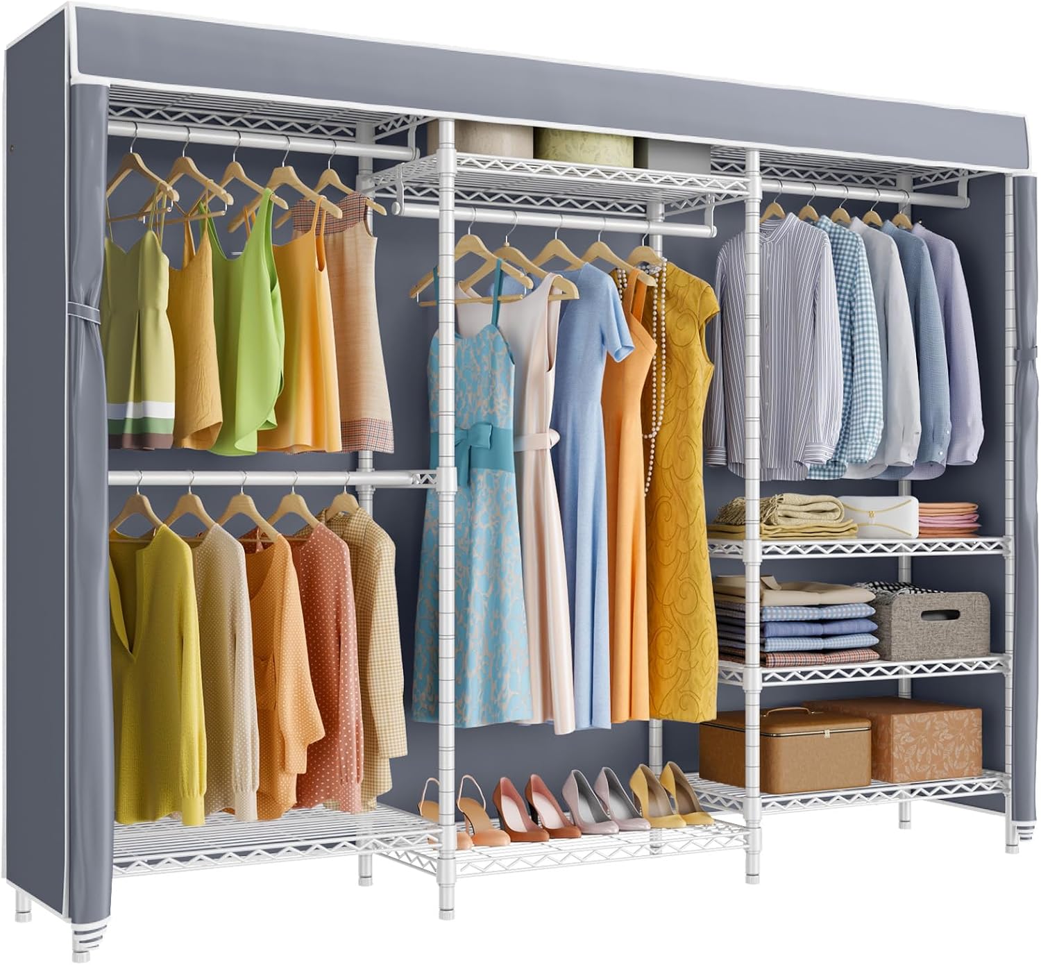V5C Heavy Duty Covered Clothes Rack Portable Closet Rack, Black Metal Clothing Rack with Black Upgraded Polyester Cover, Adjustable Custom Freestanding Closet Wardrobe, Max Load 800LBS - Image 12