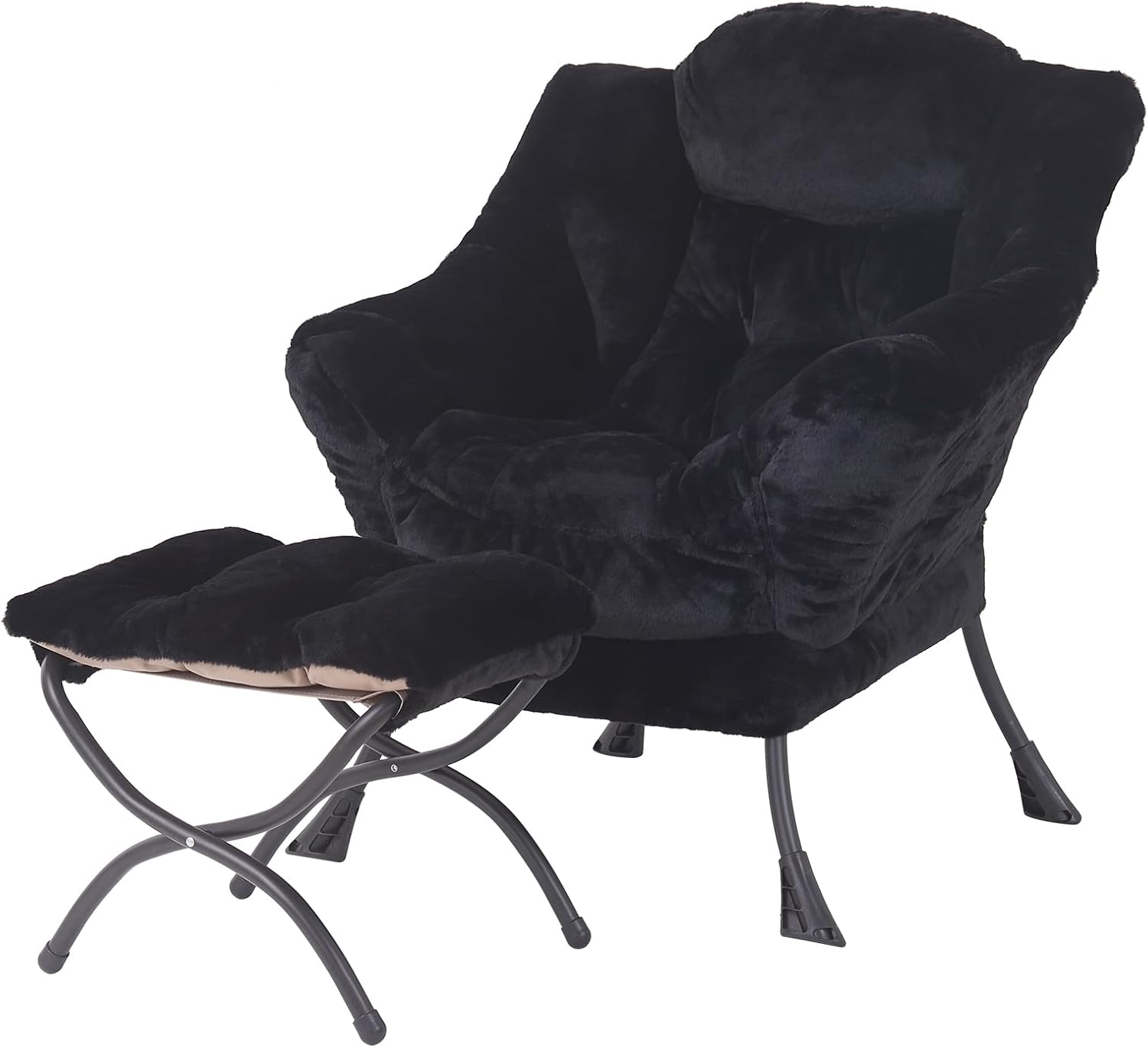 Lazy Chair with Ottoman, Reading Chair with Footrest, Jet Black - Image 17
