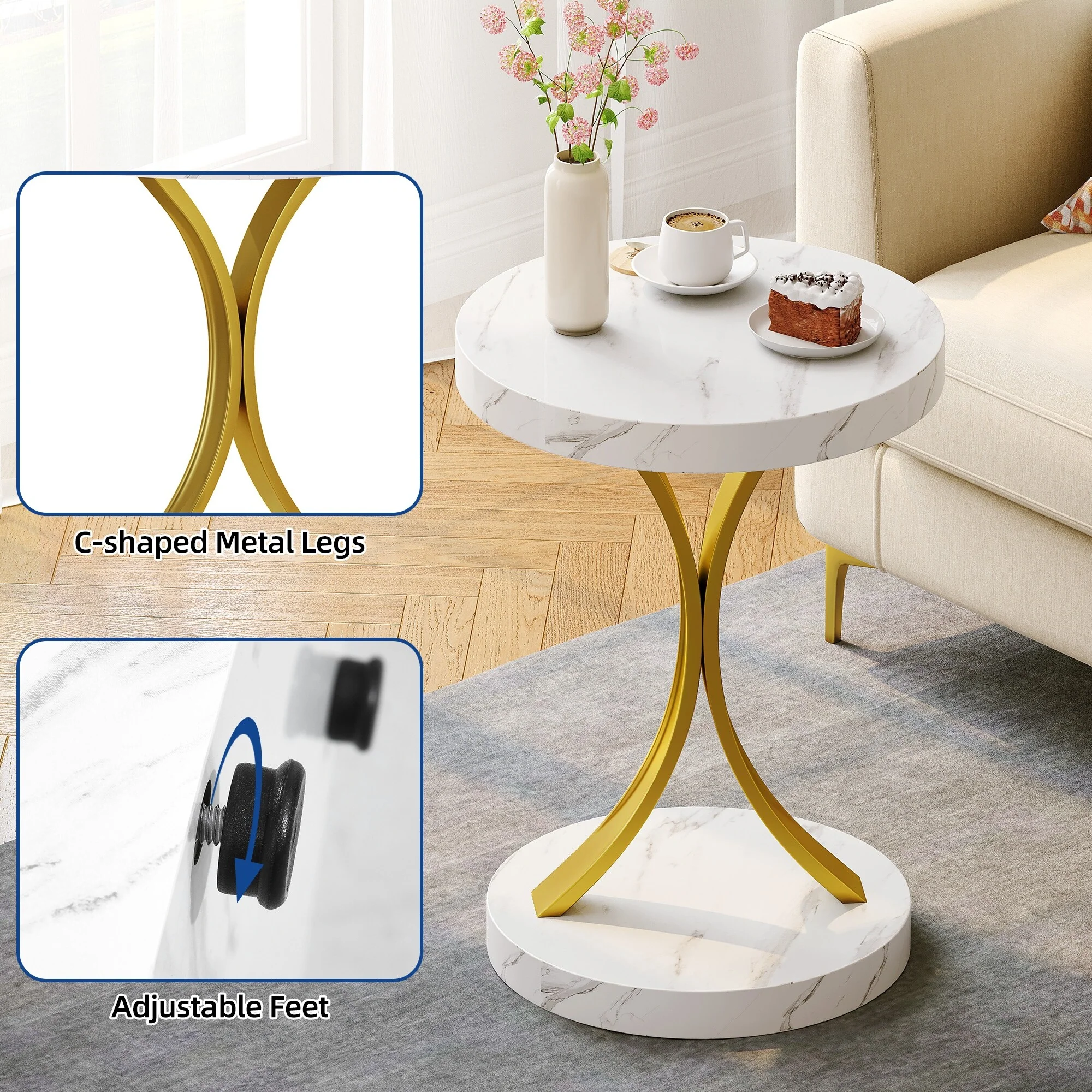 Modern Gold Console Table with Marbled Top, Sofa Table for Entryway and Hallway - Image 49
