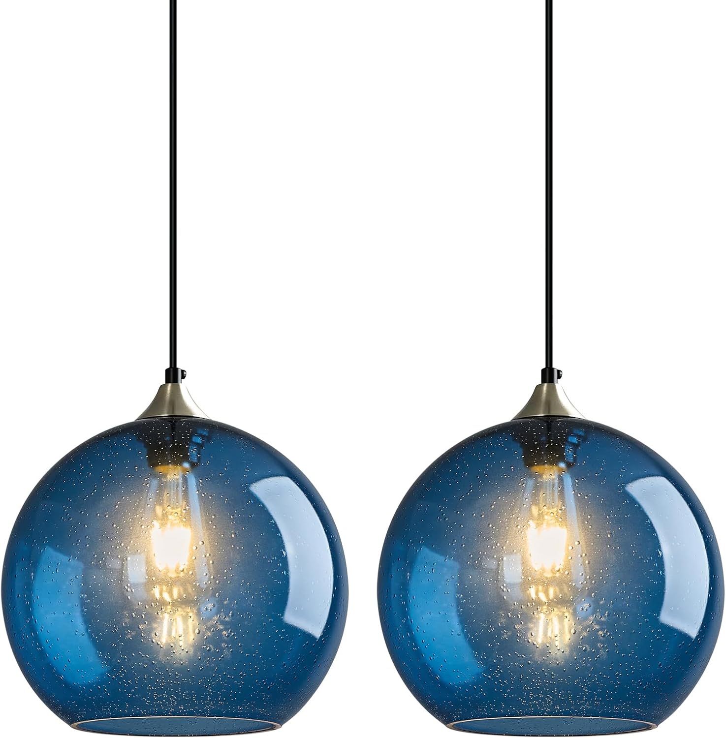 Amber Pendant Lights Kitchen Island 3 Pack, 5.9 in Seeded Glass Globe - Image 54