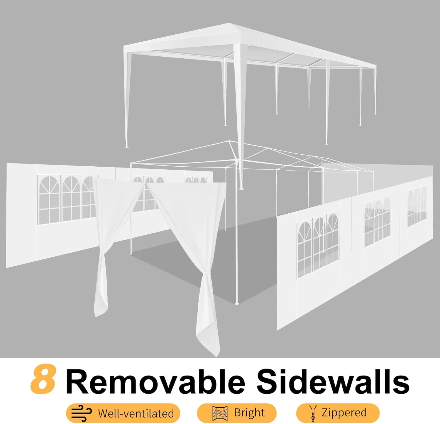 Hoteel Party Tent 10x20 Canopy Tents for Parties with 4 Removable Sidewalls, Patio Camping Gazebo, Portable Tent for Parties, Weddings, BBQ, Waterproof, White - Image 14